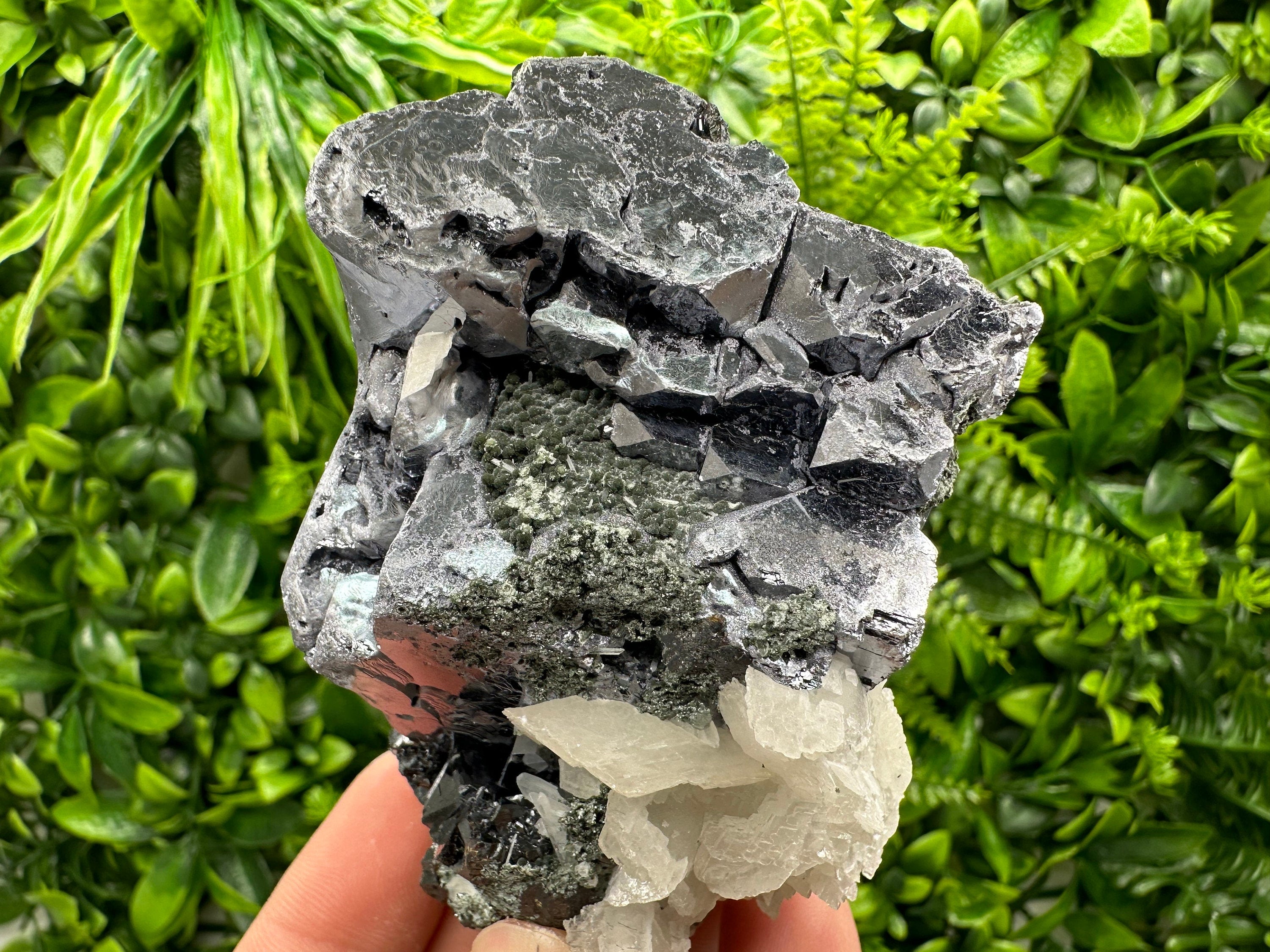 Skeletal Galena, Calcite, Sphalerite, and Chlorite Mineral Specimen