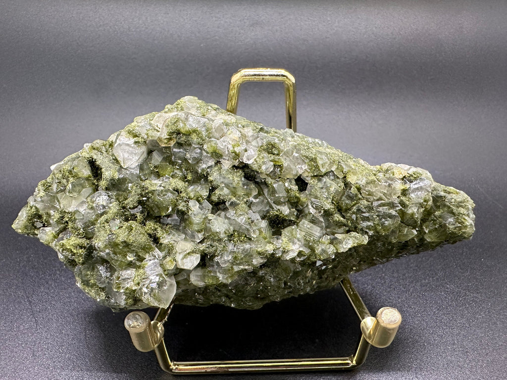 Rare Green Epidote with Quartz Crystals: Sparkly Rainbow Mineral Decor