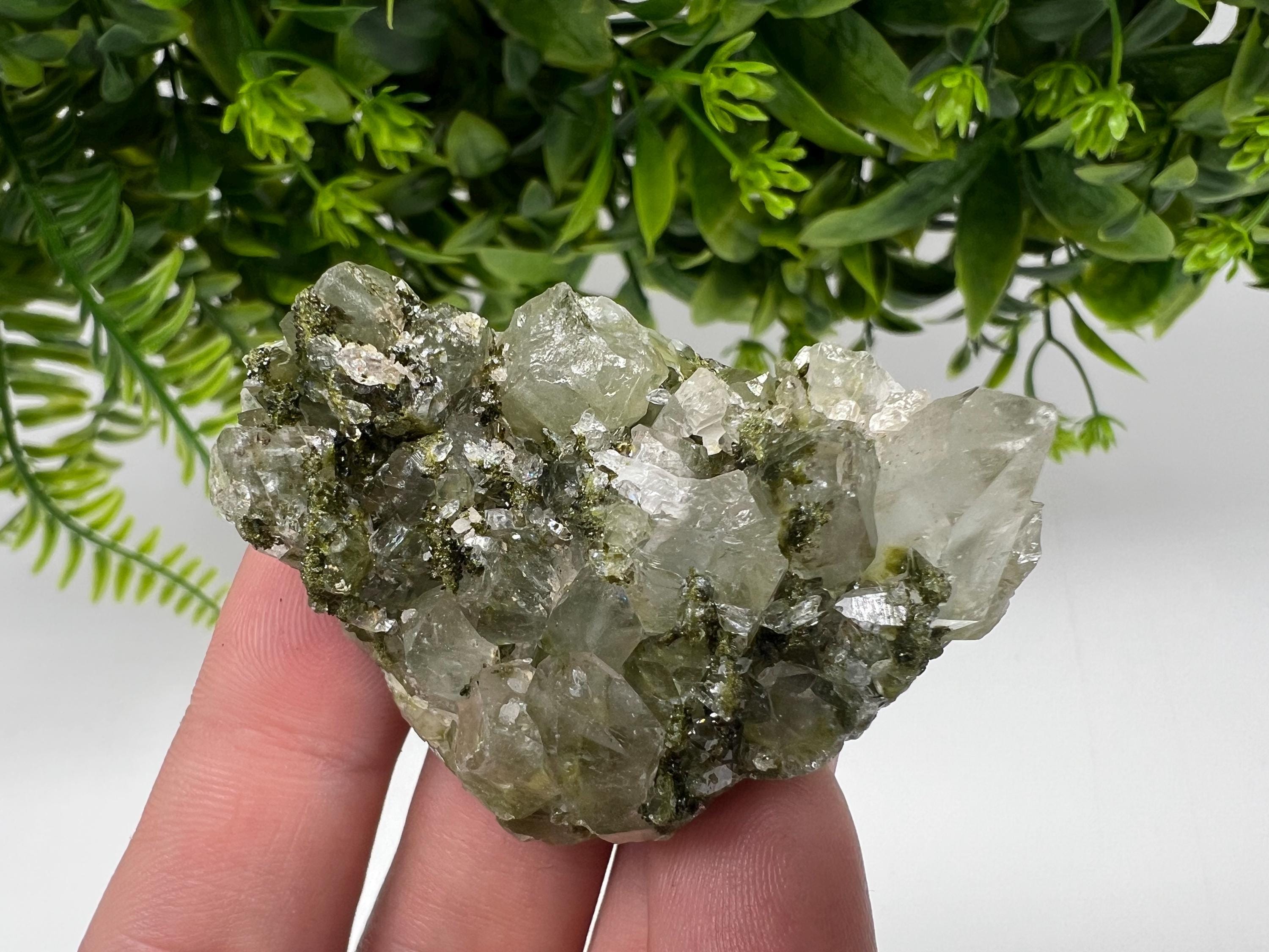LARGE, Green Epidote with Quartz Crystals - Extremely Sparkly with Rainbows,souvenirs collection stone,gift,decor, Eastern Anatolian, Turkey