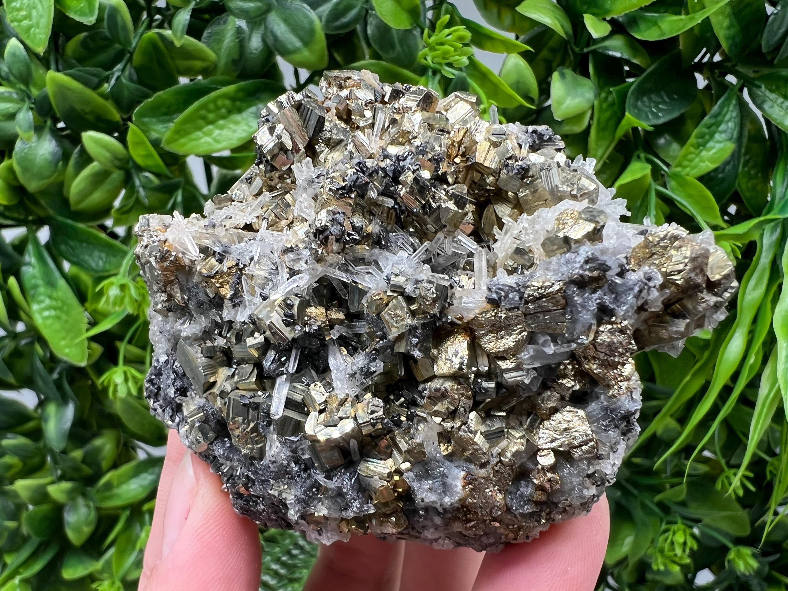 Stunning Pyrite on Quartz,Calcite from Borieva mine,Madan,Bulgaria,natural,collectible mineral specimen,home decor stone,collection crystal