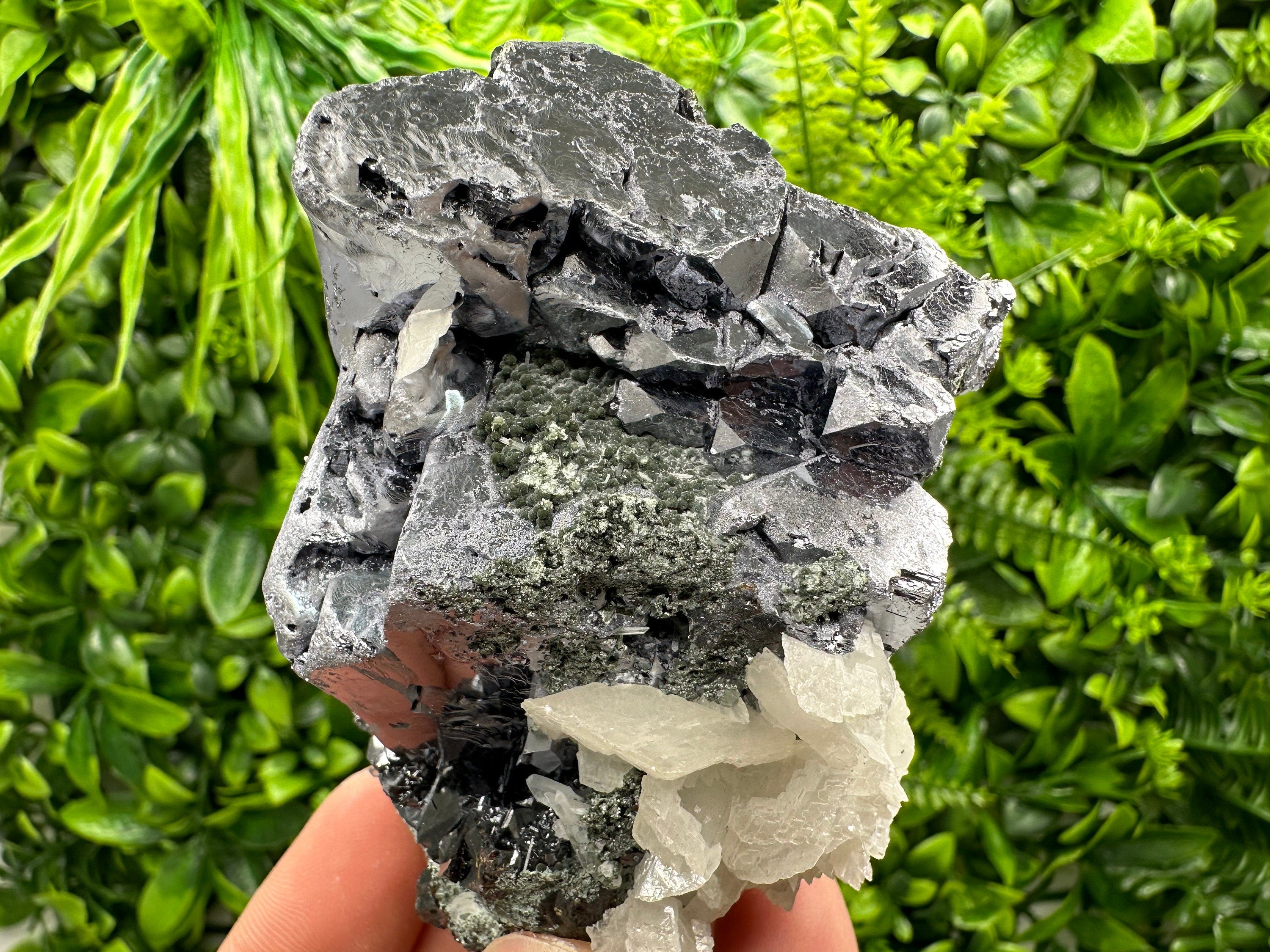 Skeletal Galena, Calcite, Sphalerite, and Chlorite Mineral Specimen