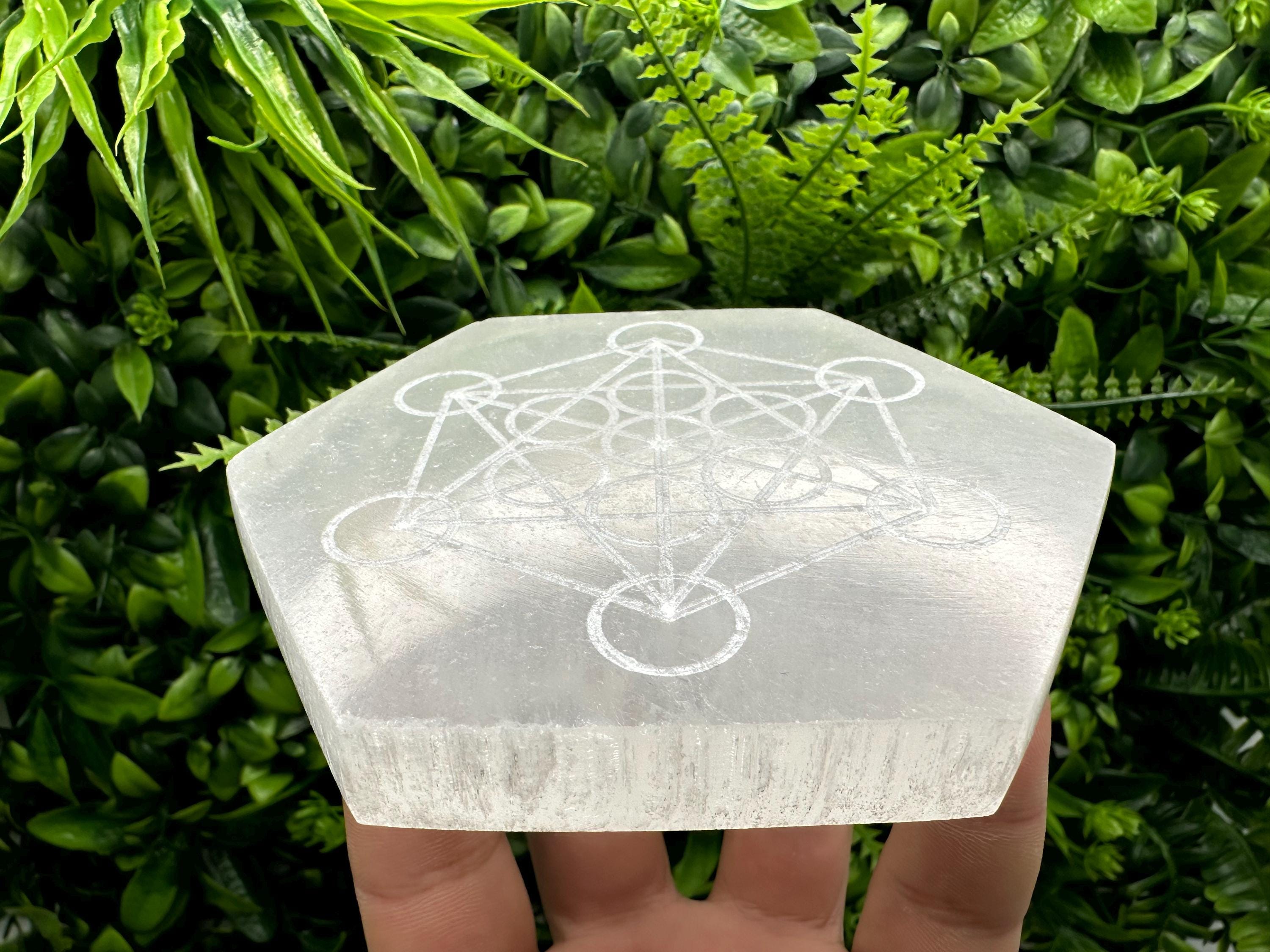 Hexagonal Selenite Charging Plate: Sacred Geometry Energy Grid (12cm)