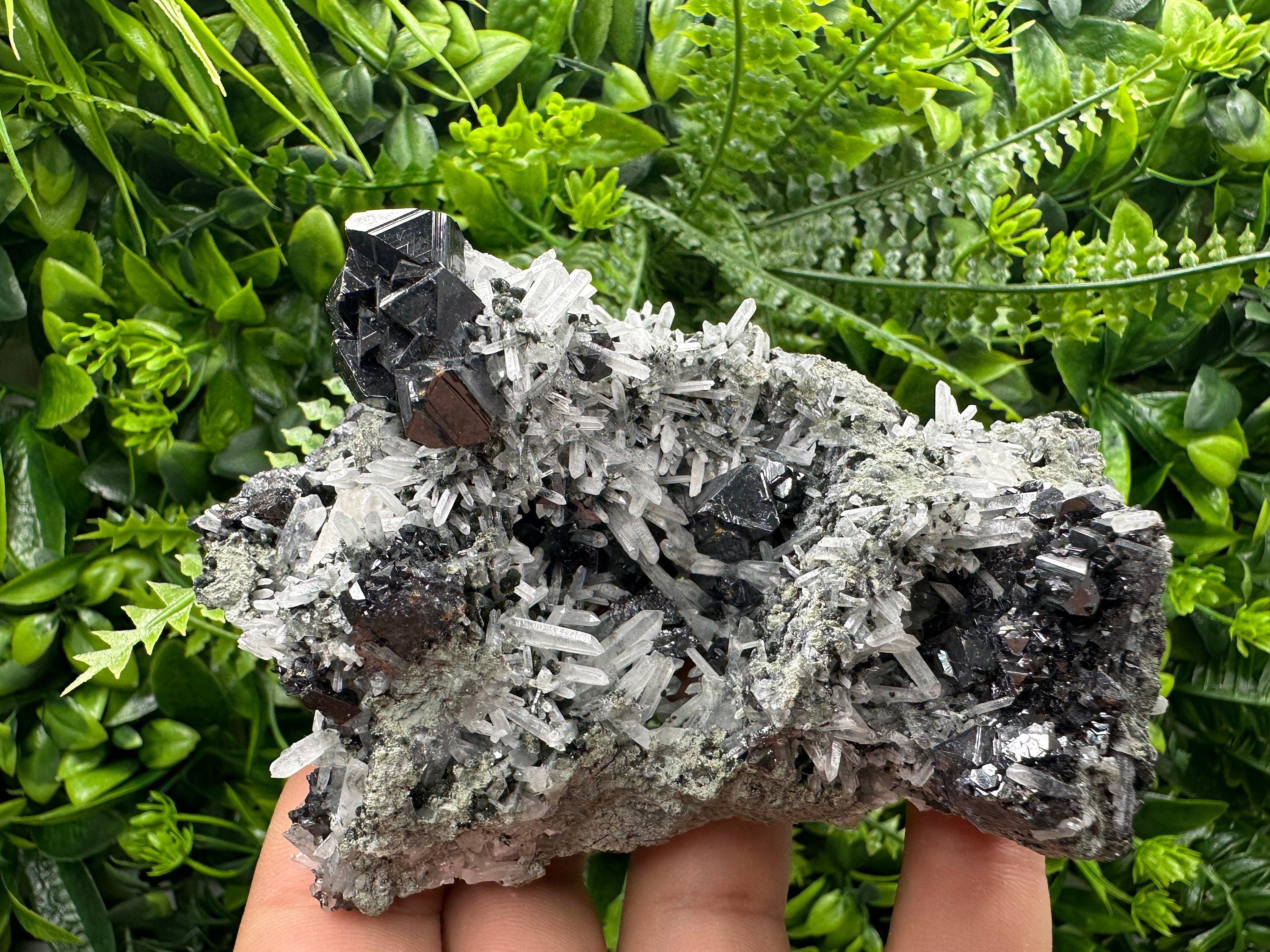 Sphalerite on Quartz Cluster: Borieva Mine, Bulgaria