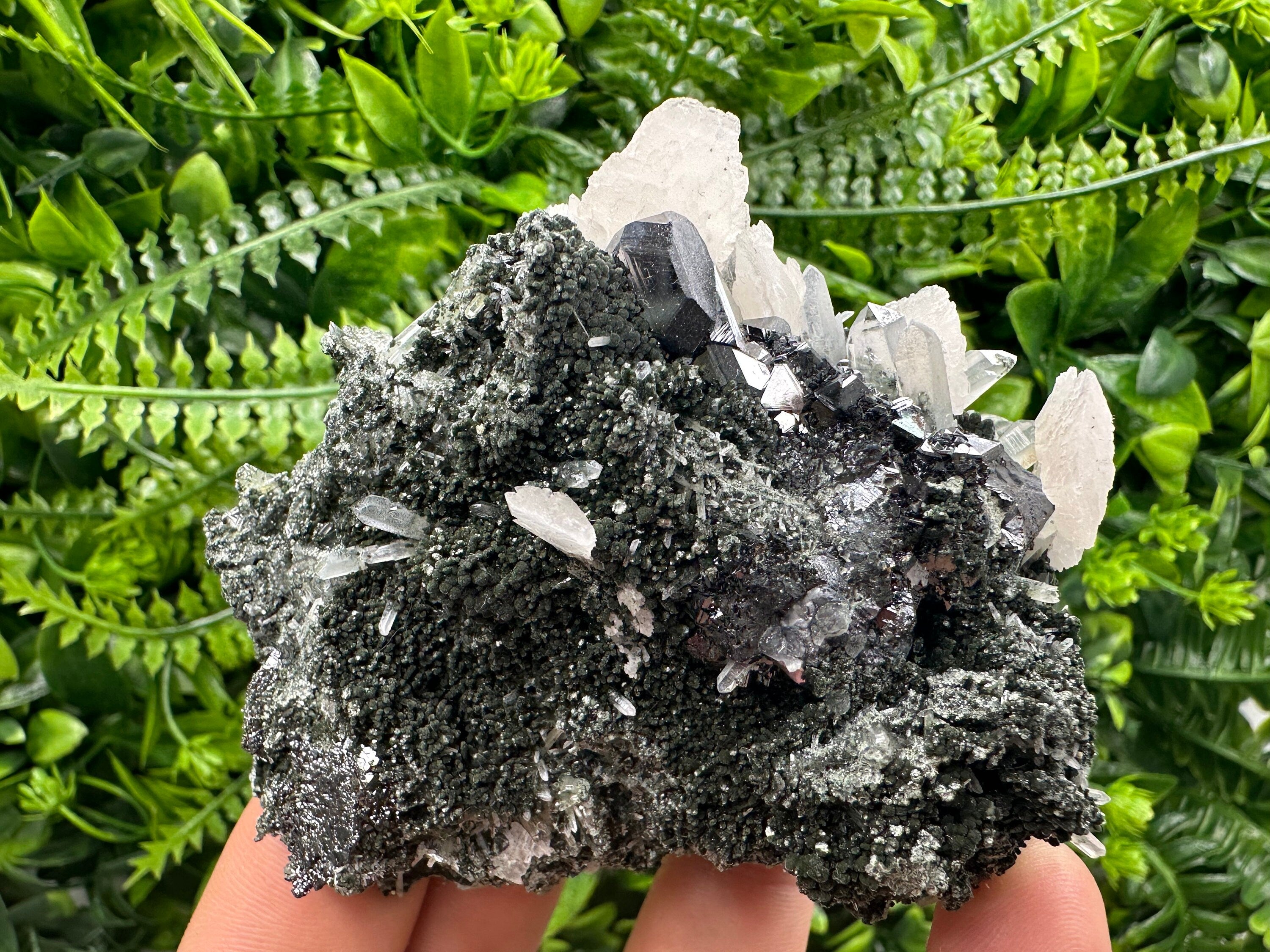 Sphalerite on Quartz: Natural Mineral Specimen, Home Decor Stone