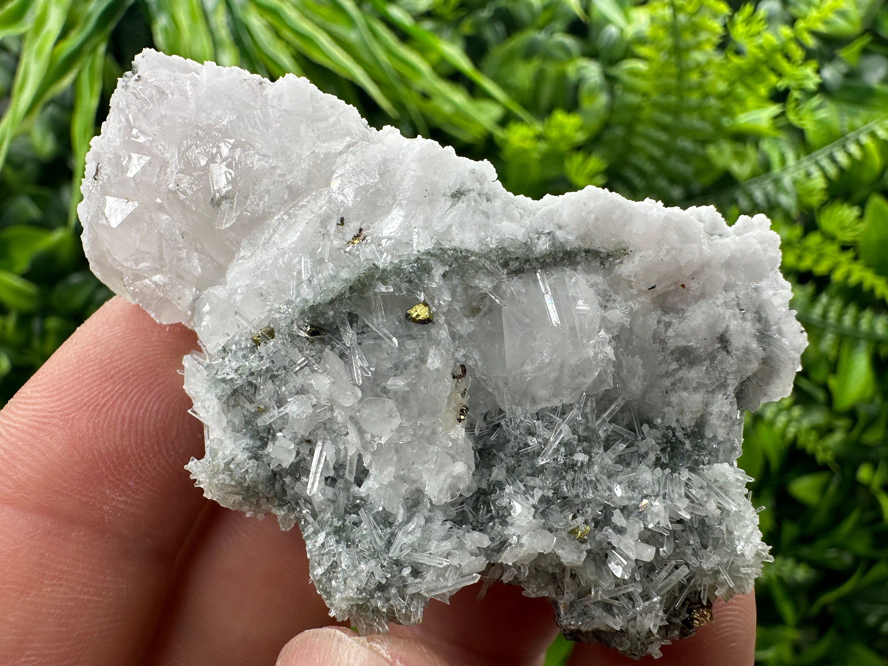 Calcite with Chalcopyrite on Quartz Needles, Borieva Bulgaria