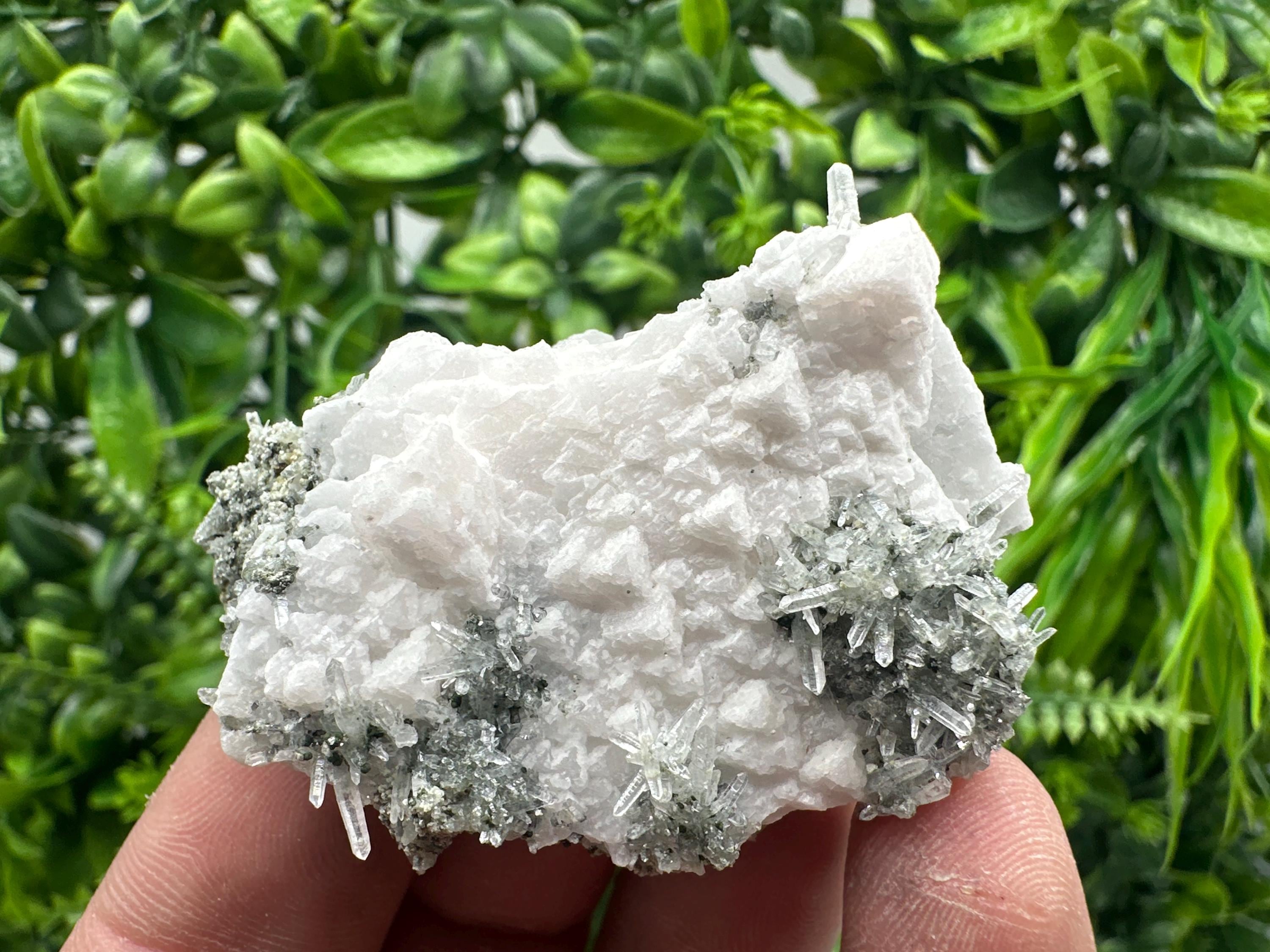 Quartz Crystal on Calcite, Chlorite Matrix Mineral Specimen