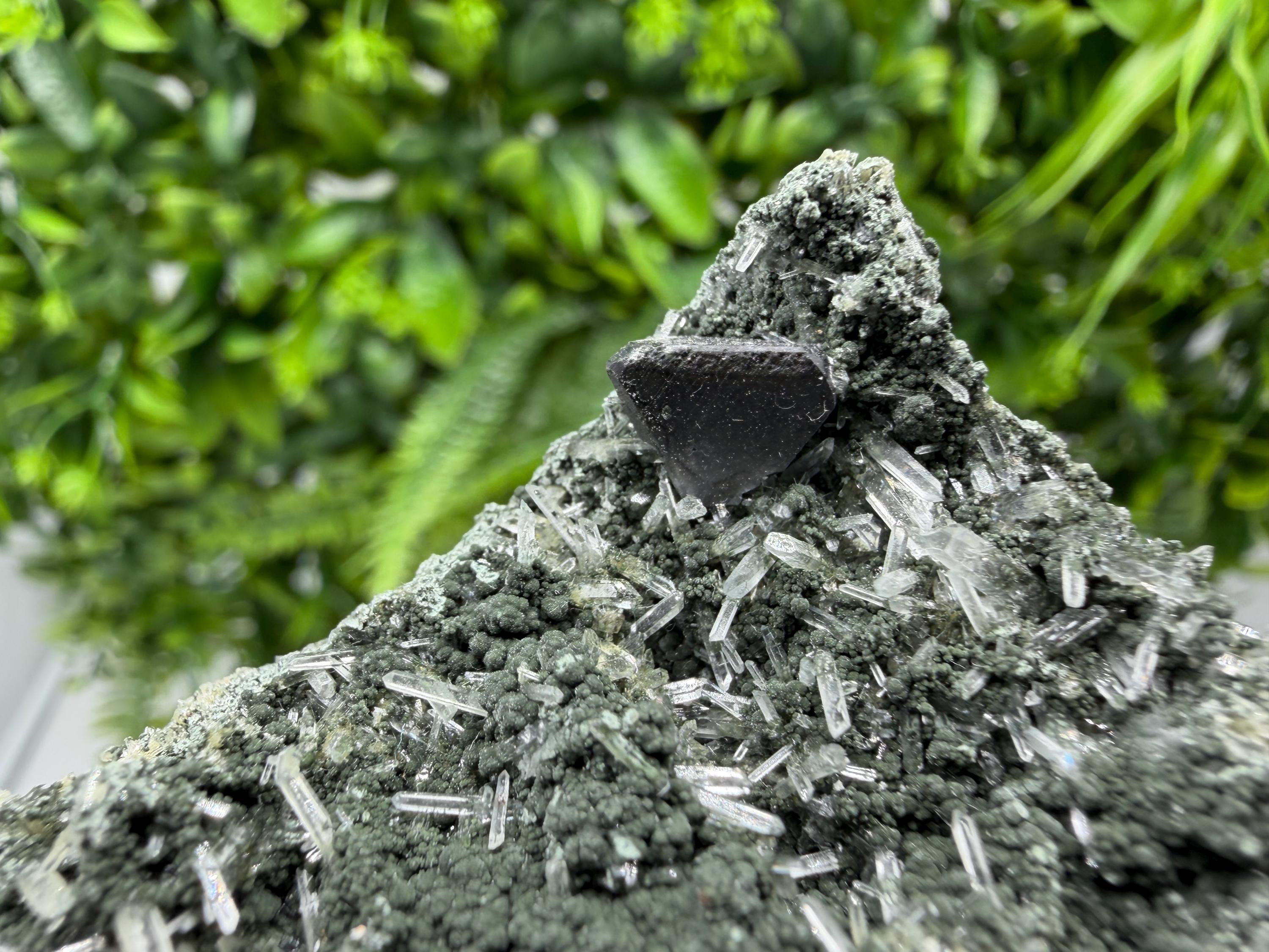 Sphalerite  on Green Quartz: Borieva Mine Crystal Decor