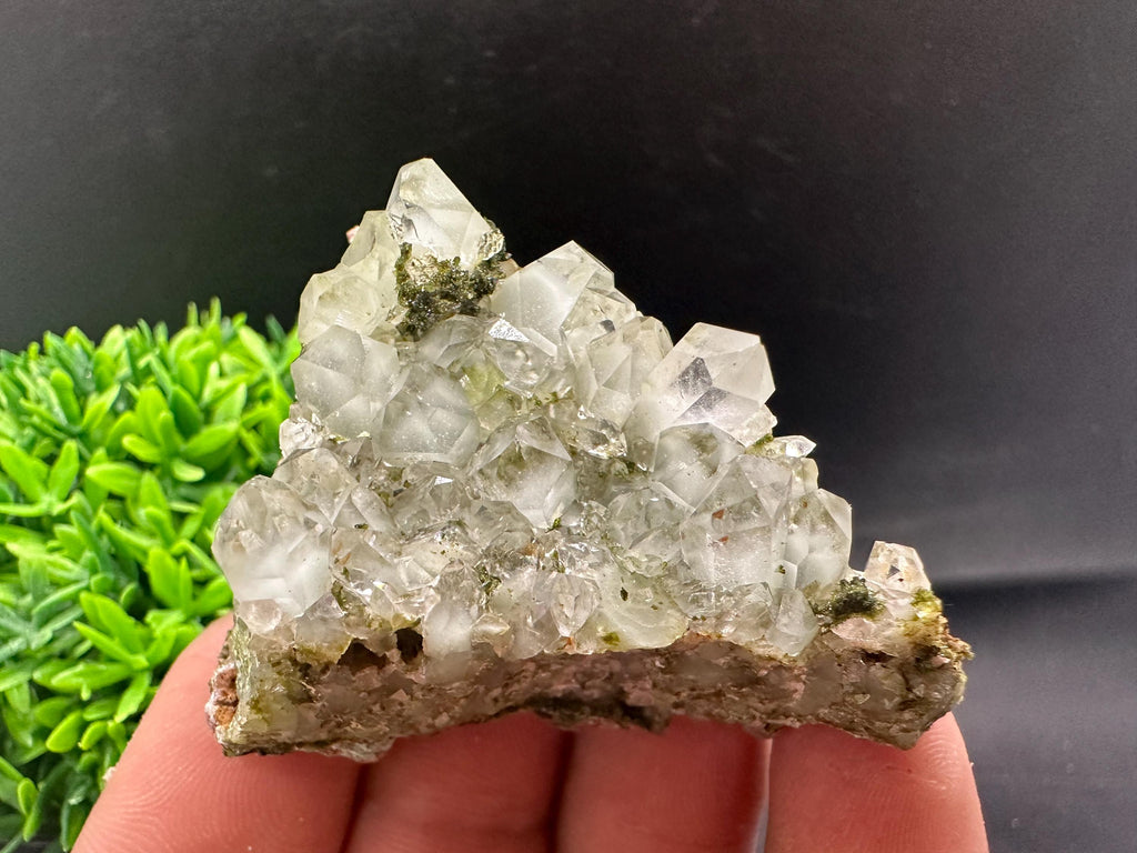 Rare Green Epidote with Quartz Crystals: Sparkly Rainbow Mineral Decor