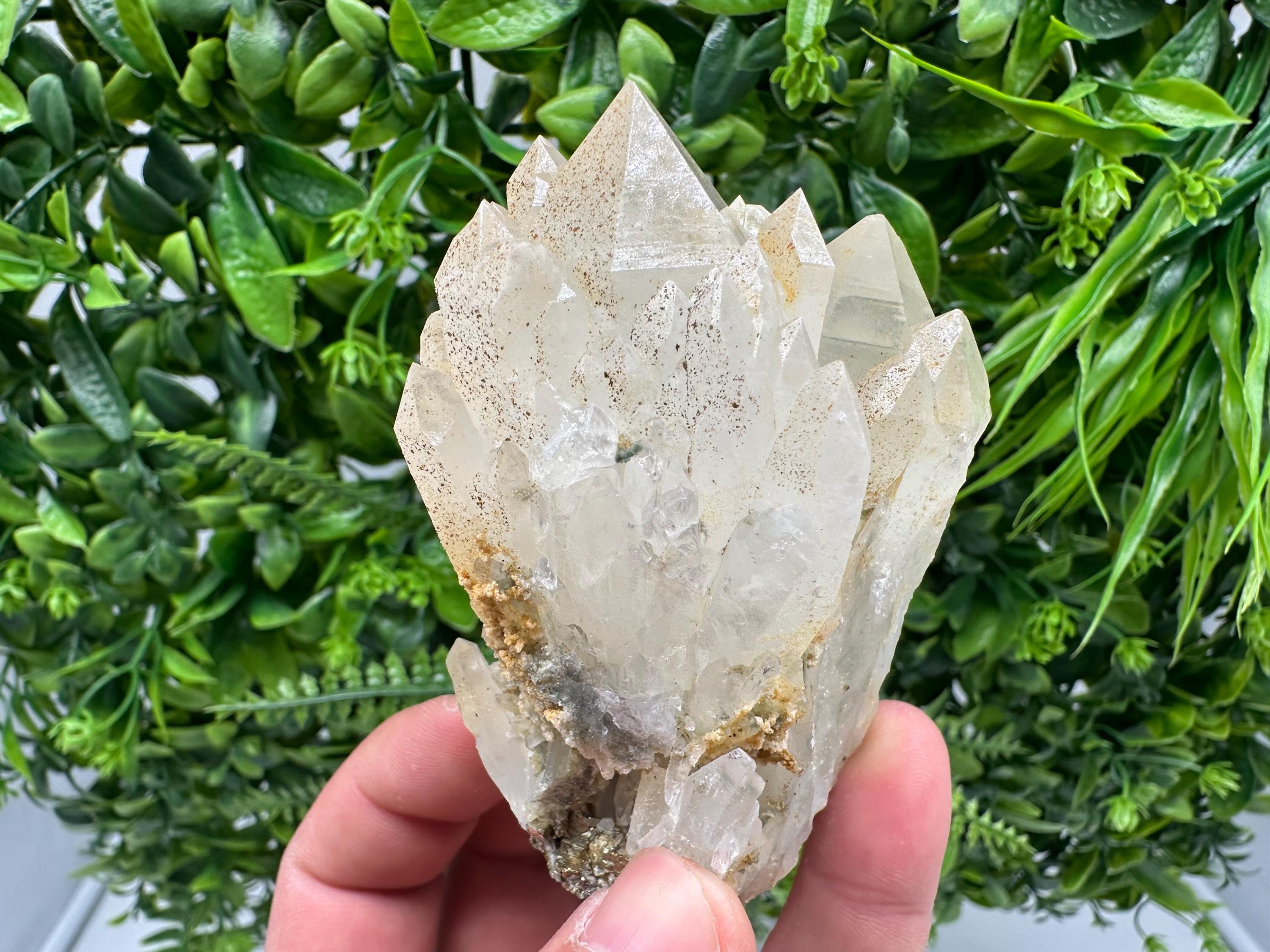 Limonite Quartz Crystal Cluster: Iron Oxide Mineral Specimen