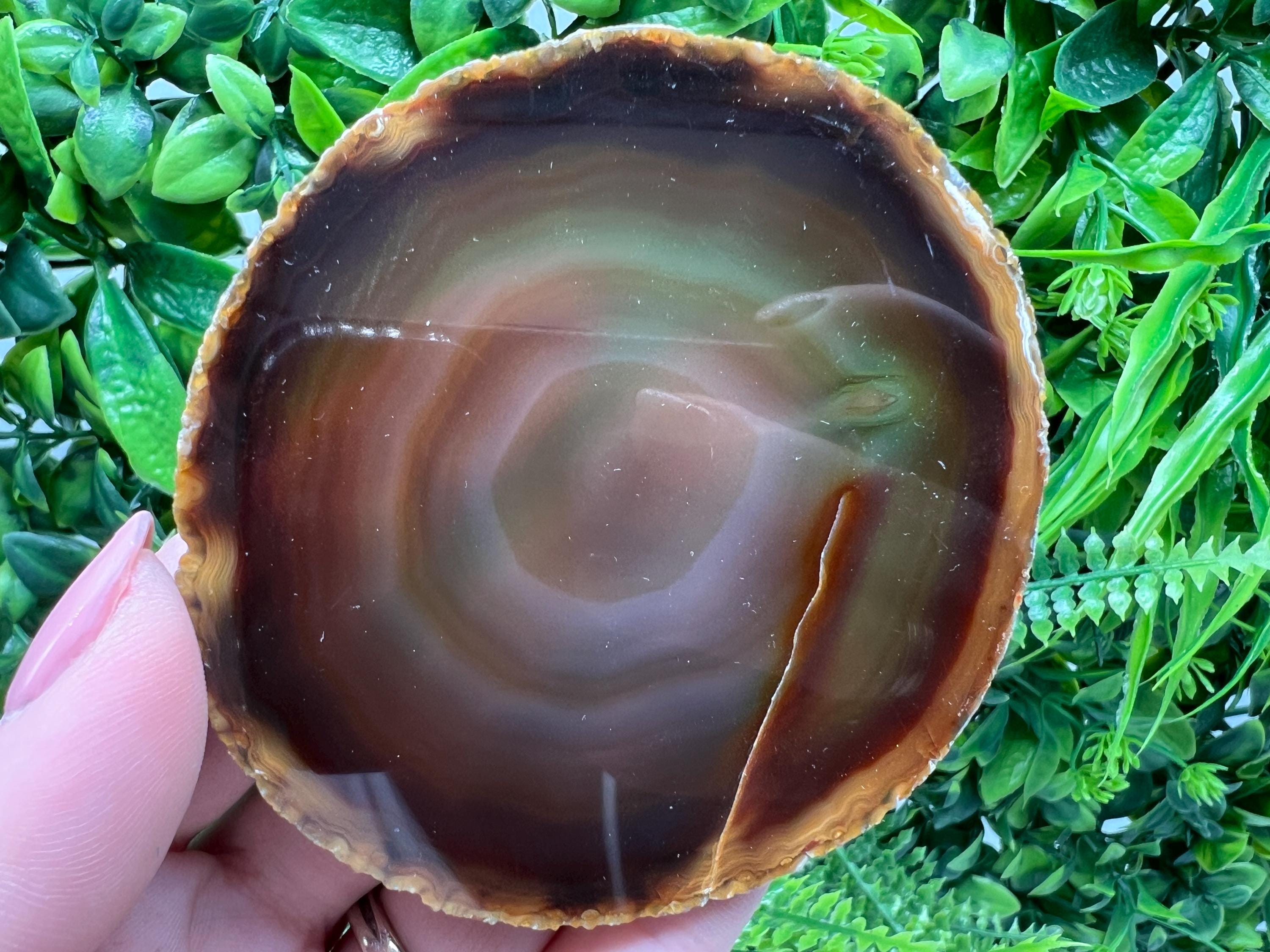 Large Agate Slice: Polished Quartz Crystal Coaster - 8.5/8 cm