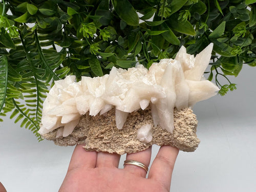 Calcite on Green Quartz, Djurcovo Mine, Bulgaria Crystal