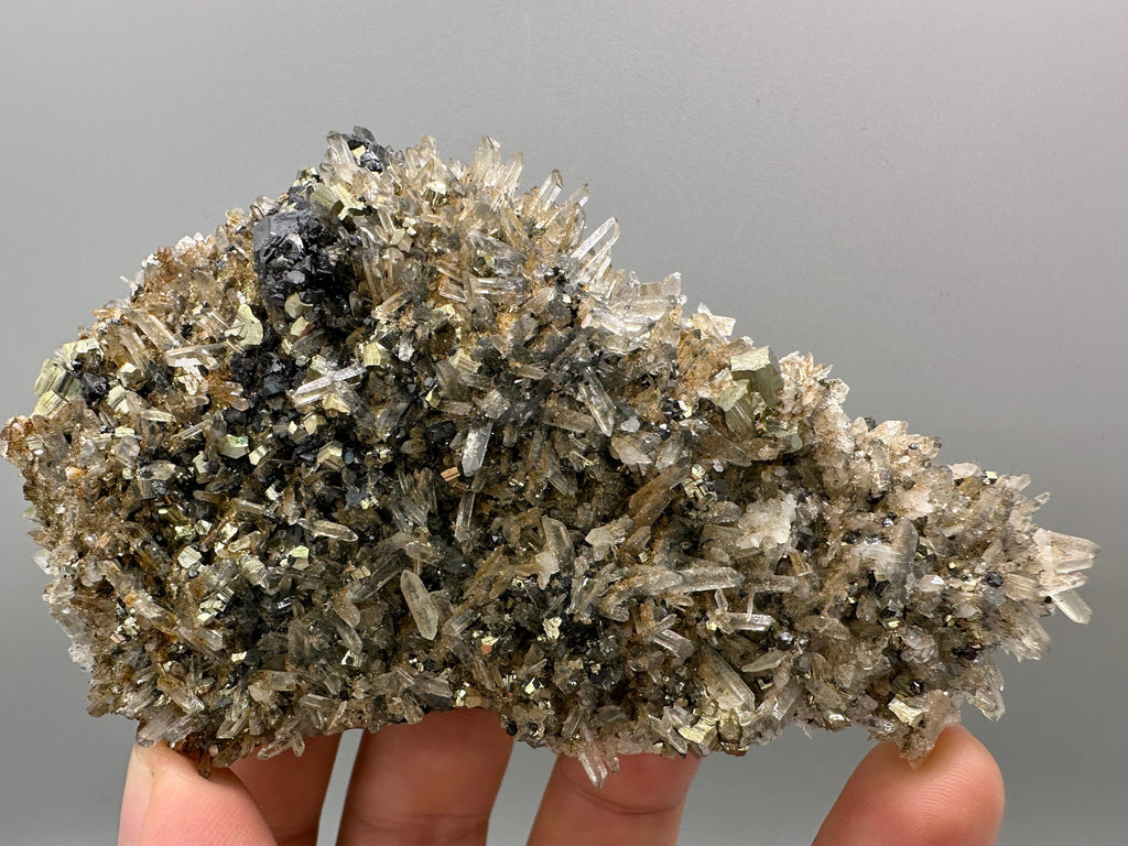 Sphalerite Pyrite on Quartz with Iron Oxide, Bulgaria Mineral Specimen