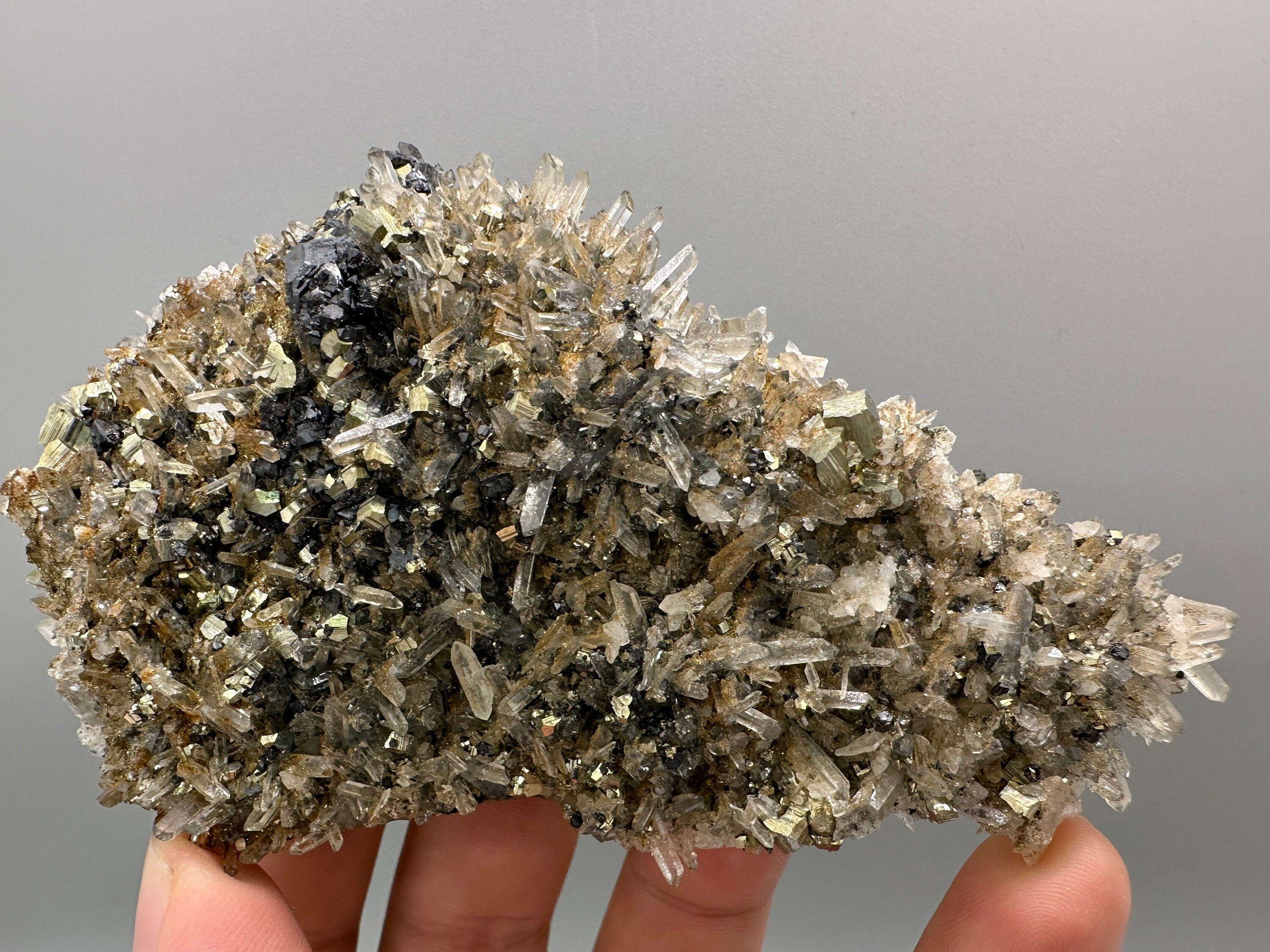 Sphalerite Pyrite on Quartz with Iron Oxide, Bulgaria Mineral Specimen
