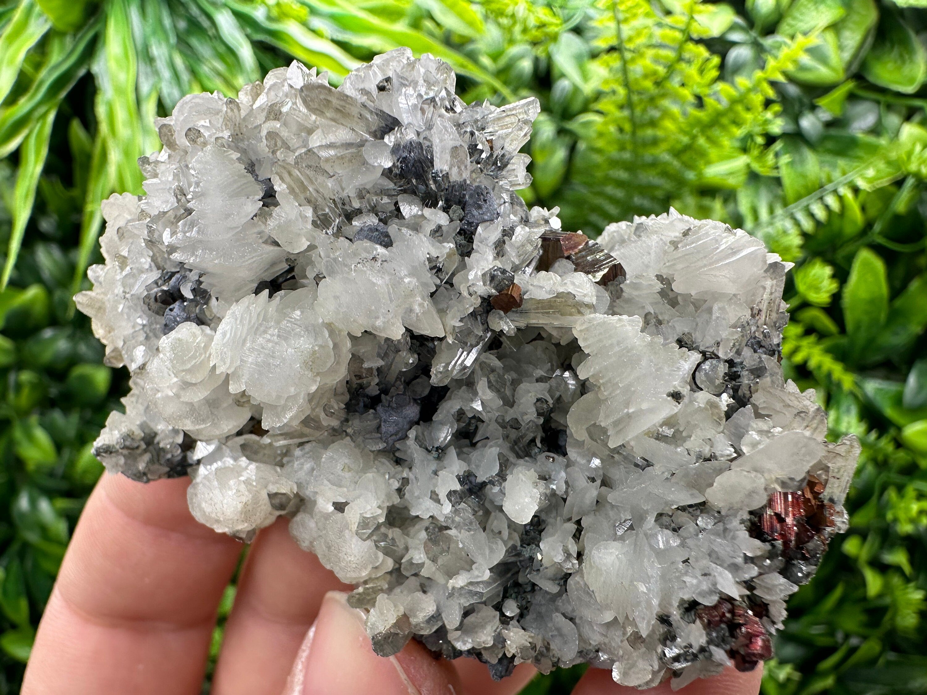 Pyrite Calcite on Quartz Crystal: Borieva Mine, Bulgaria