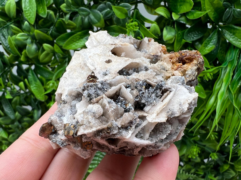Pyrite on Calcite Mineral Specimen: Madan Bulgaria, Iron Oxide Home Decor Stone