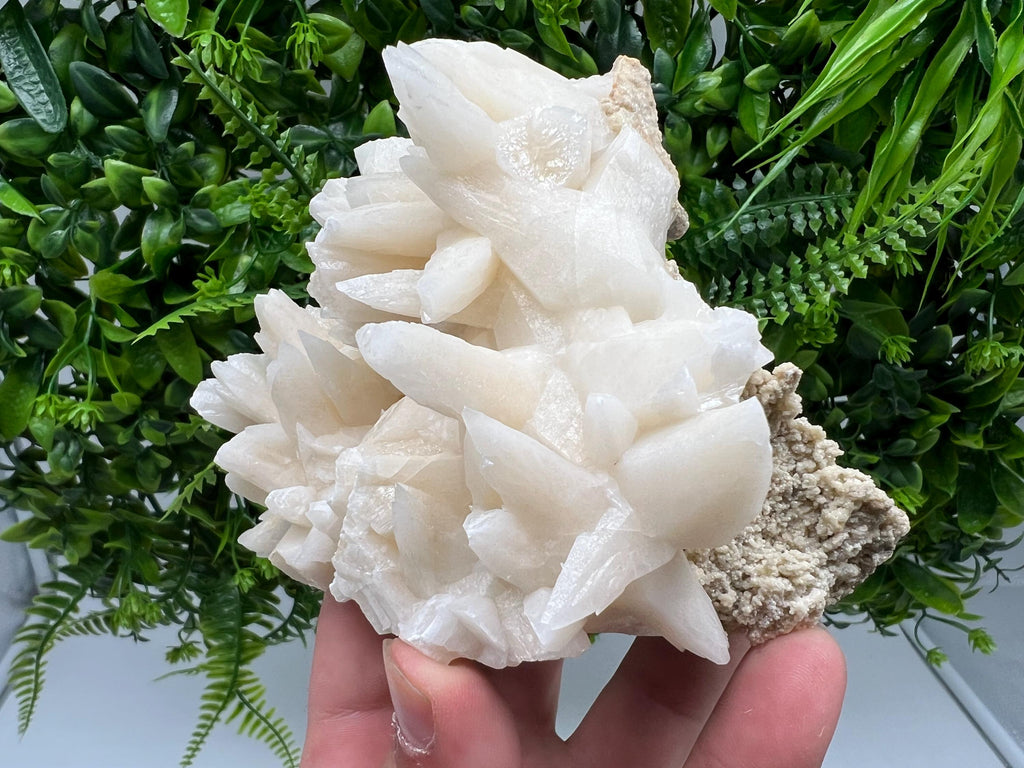 Calcite on Green Quartz: Djurcovo Mine, Bulgaria