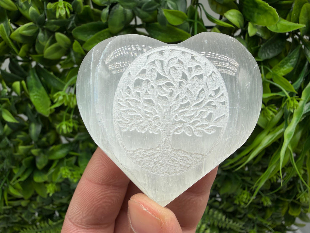 Selenite Heart with Tree of Life  Crystal Heart – Reiki Healing Crystal – Meditation Stone – Spiritual Altar Decor – Tree of Life Crystal