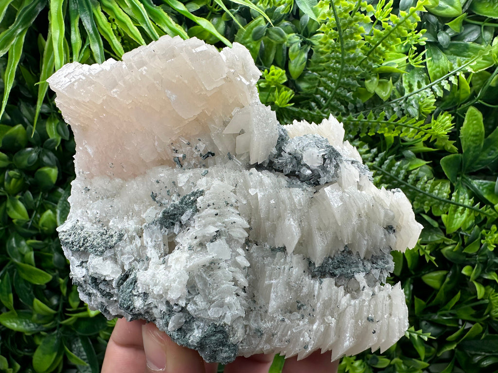 Calcite on Quartz Crystal: Borieva Mine, Bulgaria