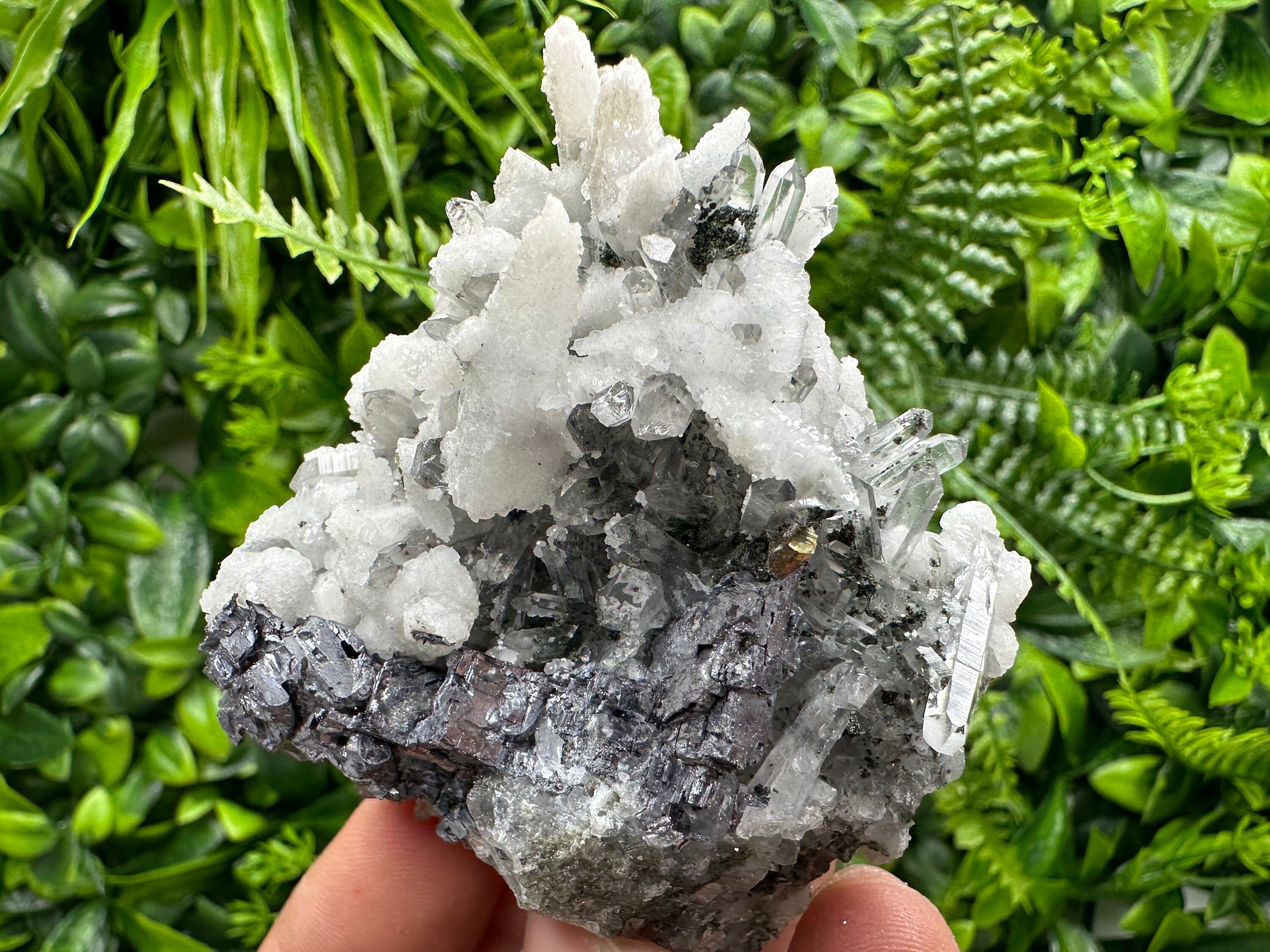 Galena Pyrite Calcite on Quartz: Borieva Madan Mineral