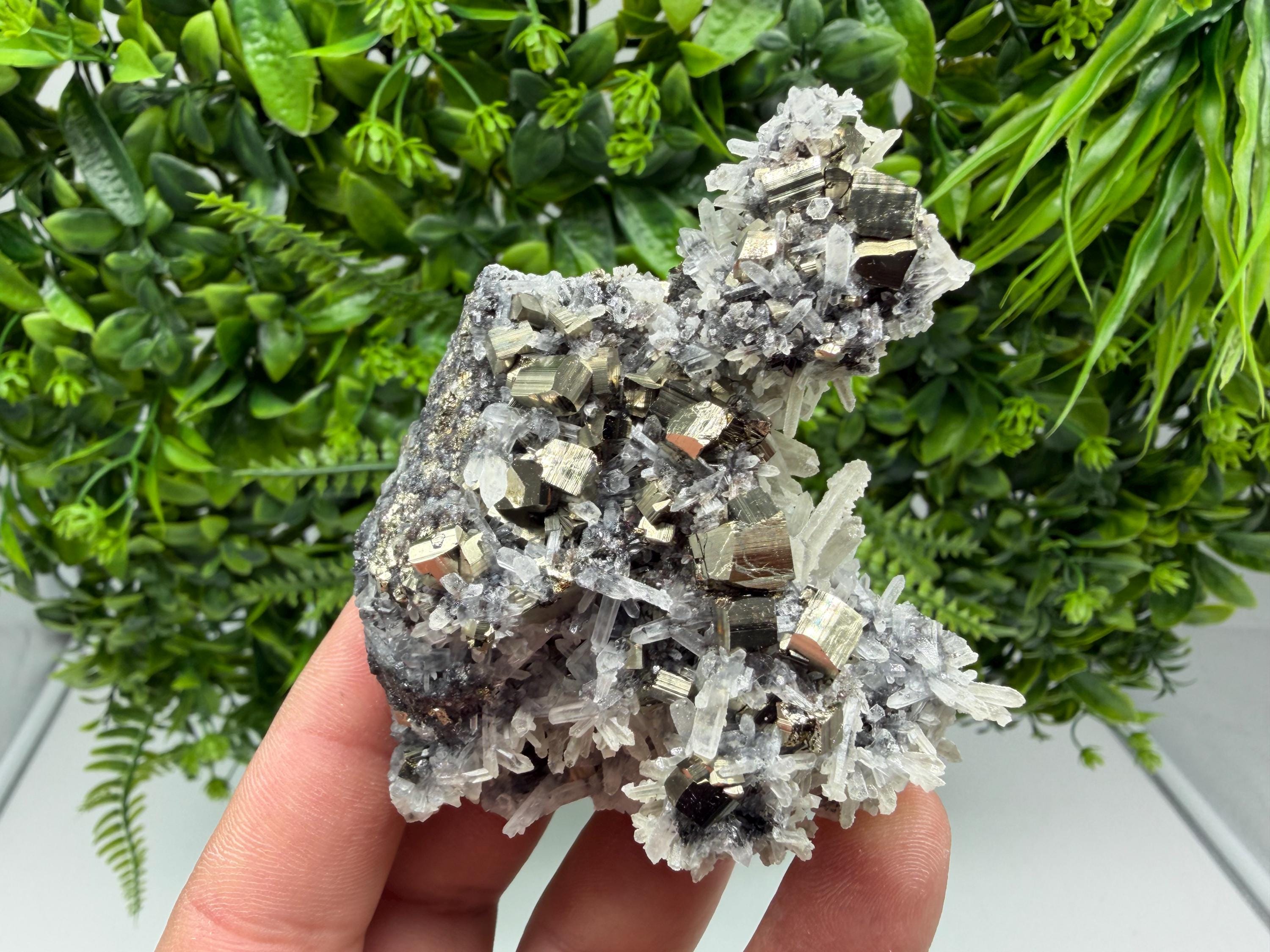 Rainbow Pyrite, Sphalerite on Quartz: Natural Crystal Souvenir