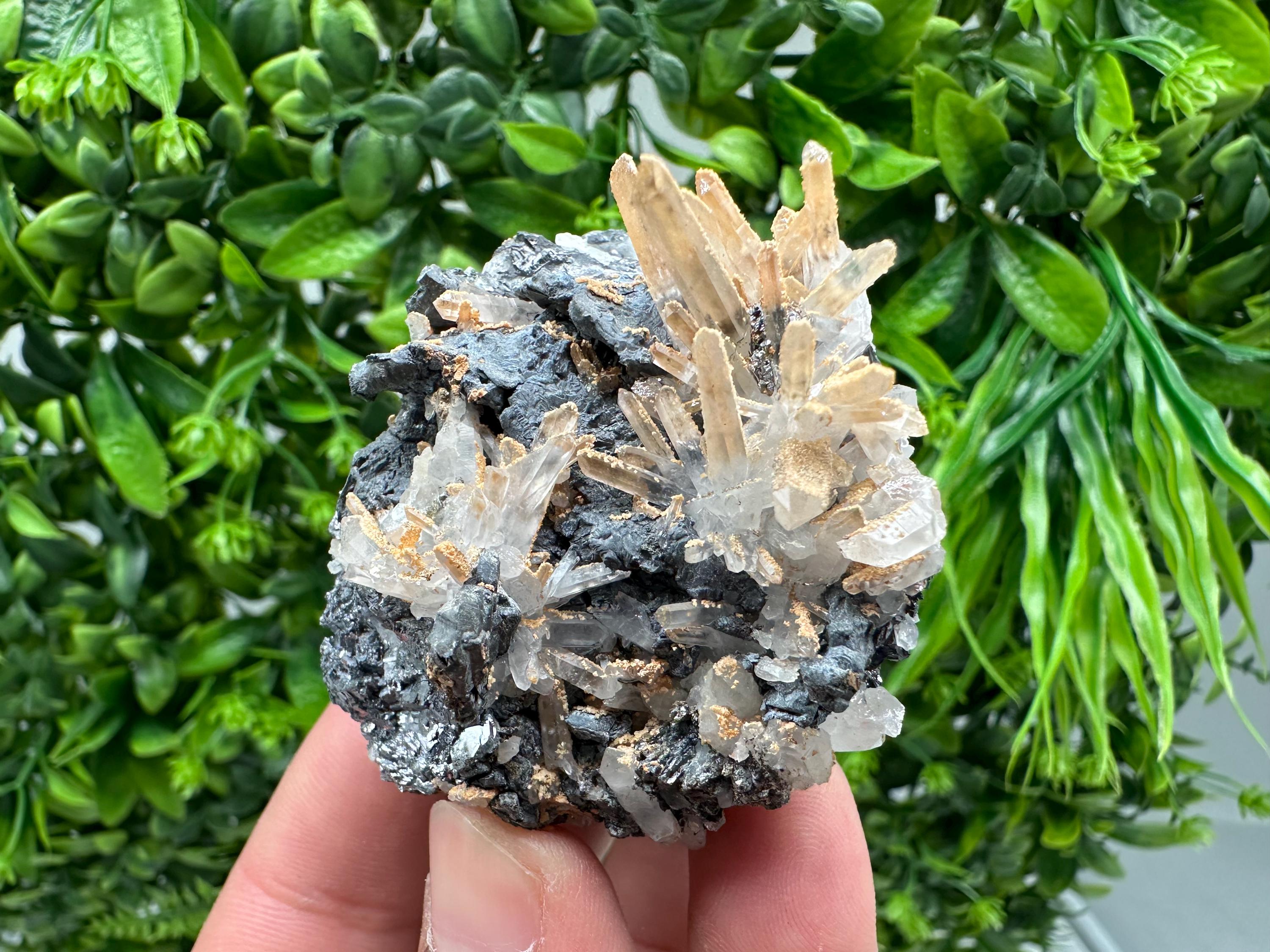 Amazing Galena spinel law on Quartz whit Siderite,from Krushev dol mine,Bulgaria,natural,collection mineral specimen,home decor crystal,souv