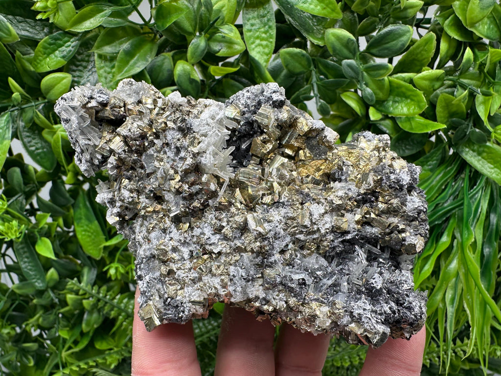 Rainbow Pyrite on Quartz with Oxide, Natural Minerals Decor, Borieva Bulgaria