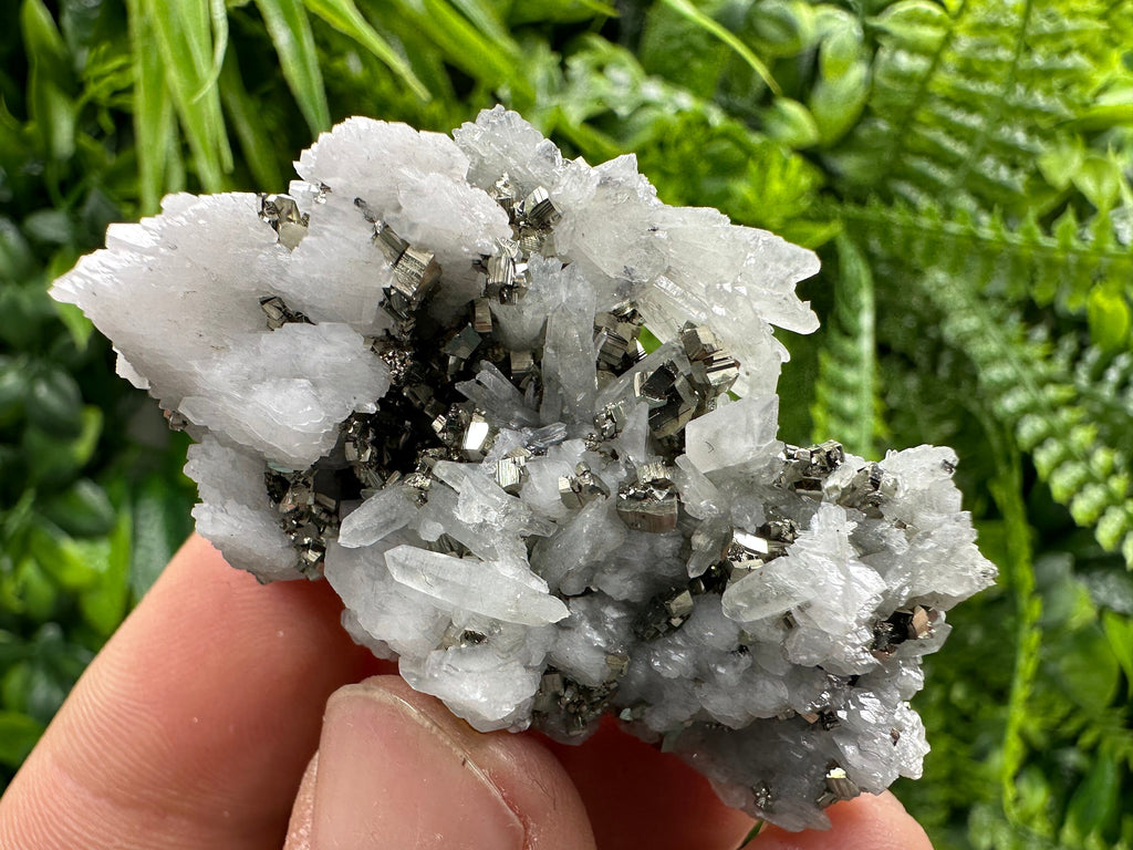 Pyrite on UV Calcite Mineral Specimen, Borieva Mine Bulgaria