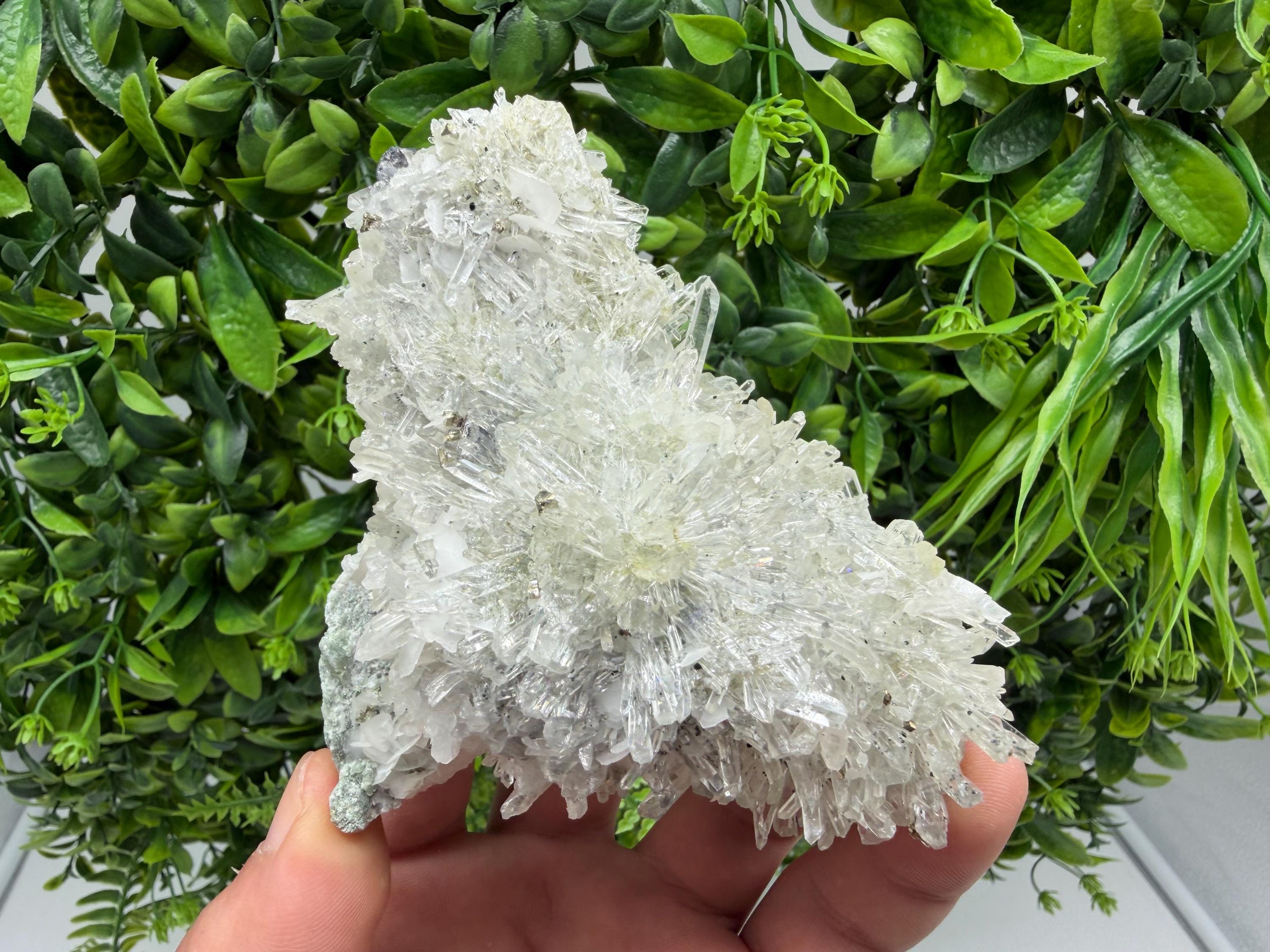 Pyrite on Quartz with Calcite, Borieva Mine Crystal Specimen