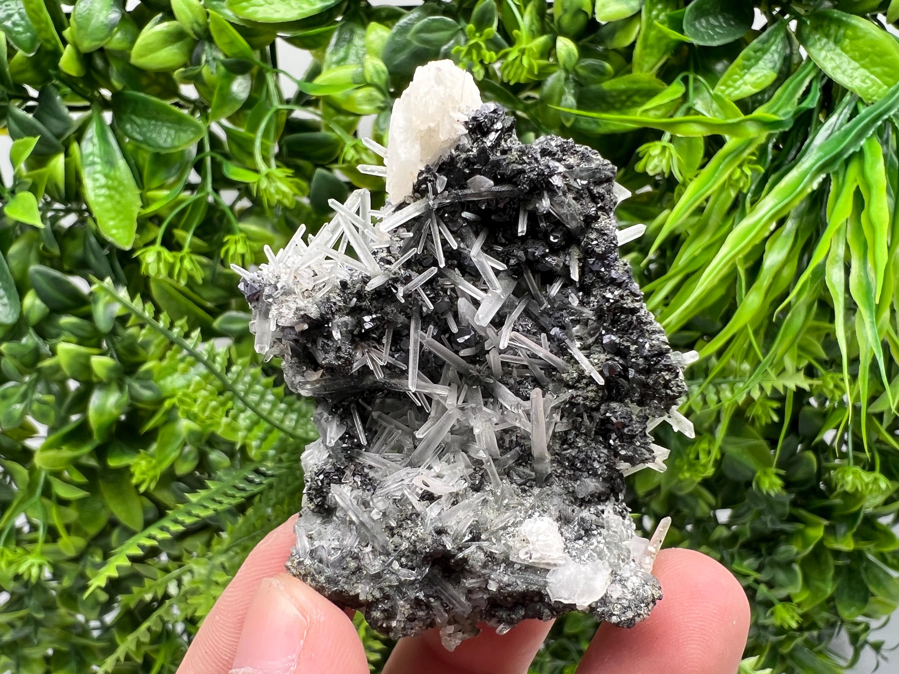 Wonderful Calcite,Sphalerite,Galena on Needle Quartz from Borieva mine,Madan,Bulgaria,natural,collectible mineral specimen,home decor stone