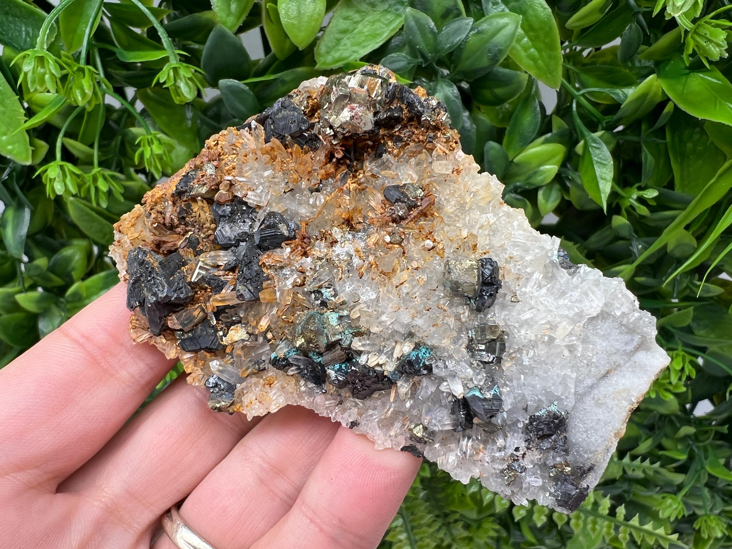 Wonderful Rainbow pyrite,Sphalerite on needles Quartz,natural minerals souvenir crystal gift collection stone,home decor Borieva Bulgaria