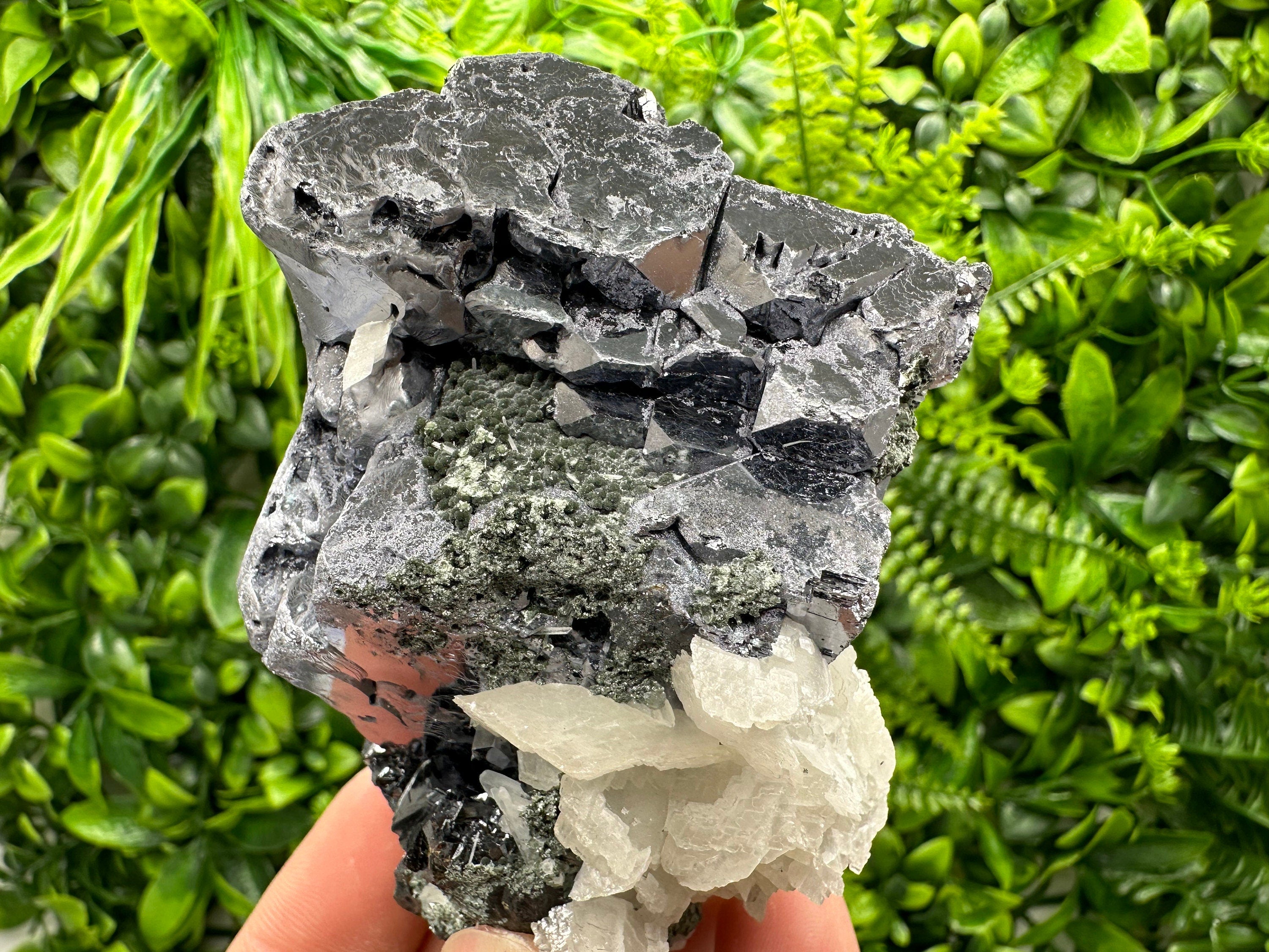 Skeletal Galena, Calcite, Sphalerite, and Chlorite Mineral Specimen