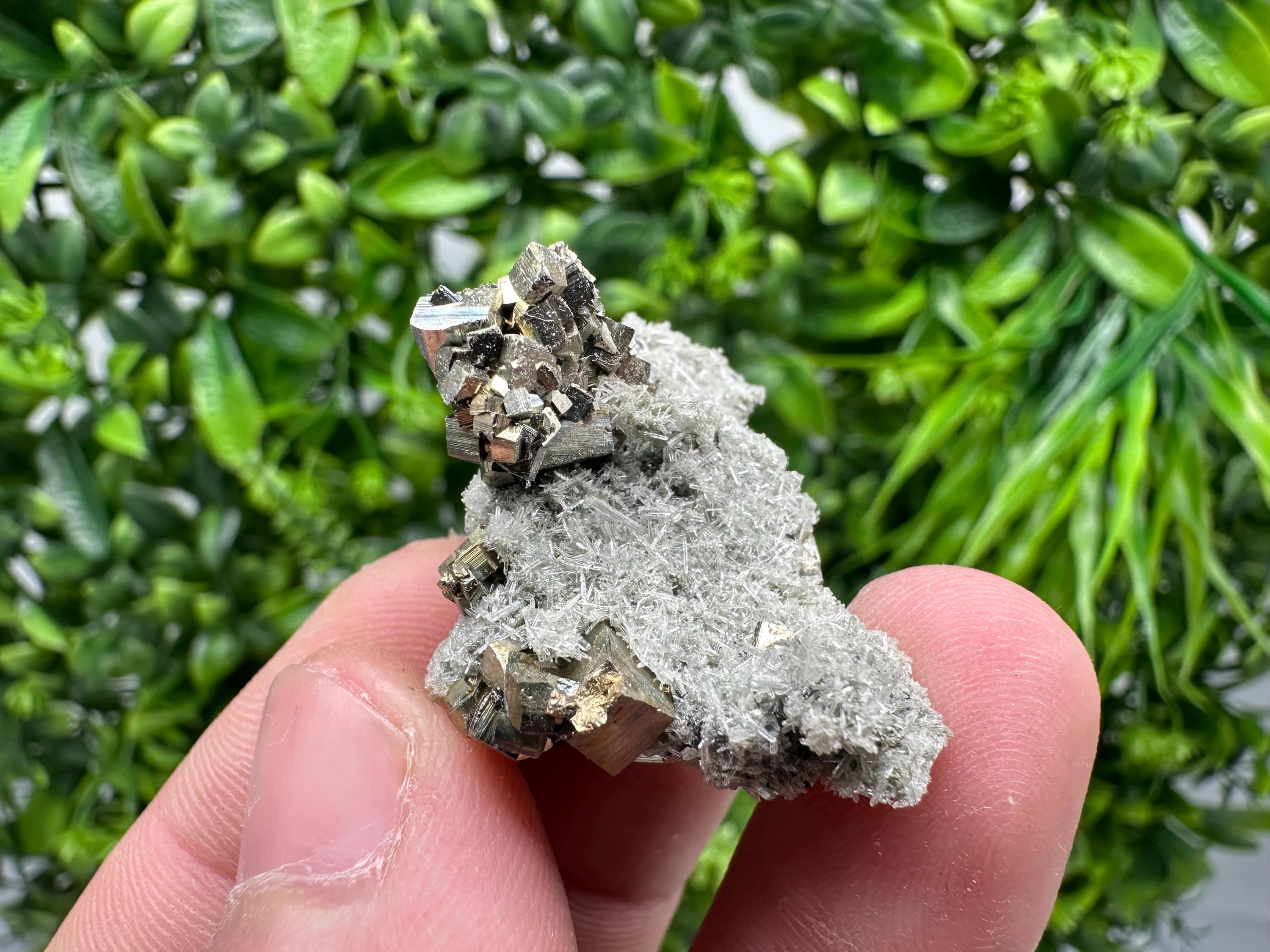 Pyrite on Green Quartz, Borieva Mine Mineral Specimen, Home Decor Stone