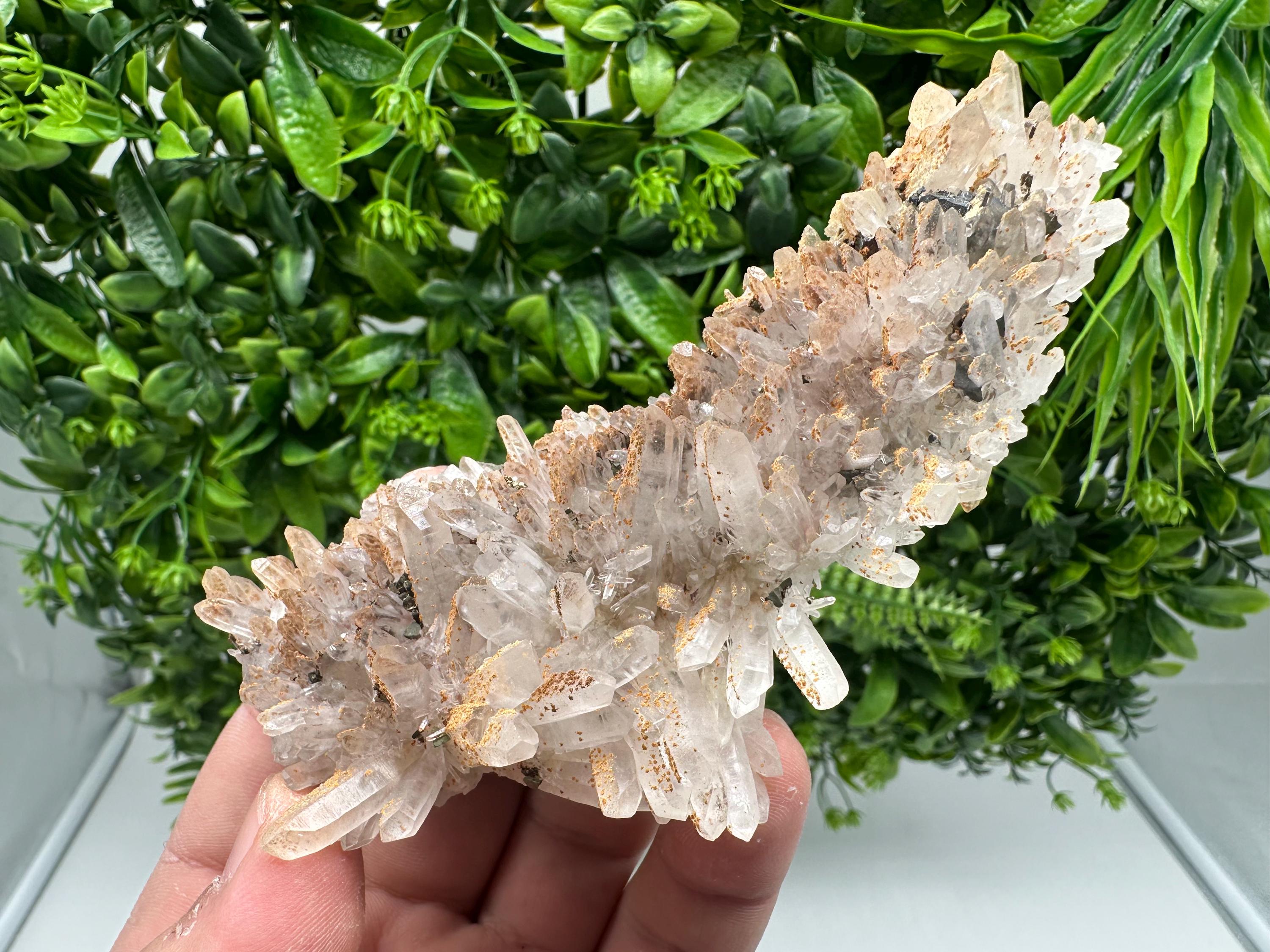 Iron Oxide Limonite Quartz Crystal Cluster: Natural Mineral Home Decor
