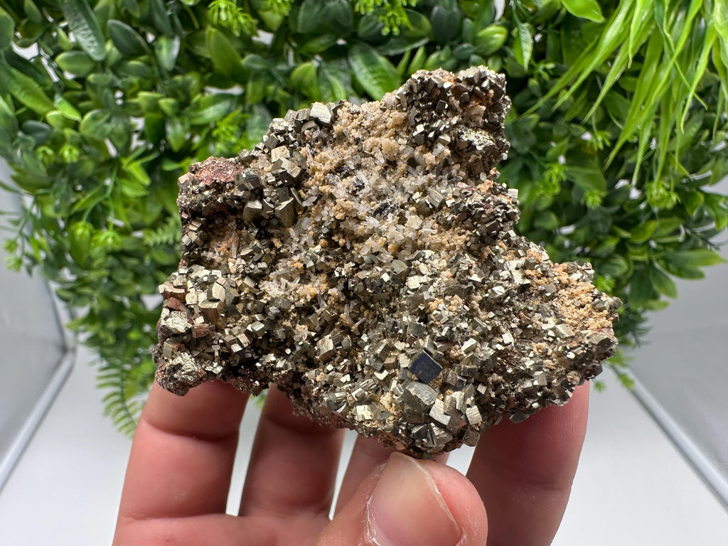 Rainbow Pyrite with Calcite, Natural Crystal Mineral Specimen, Borieva Bulgaria