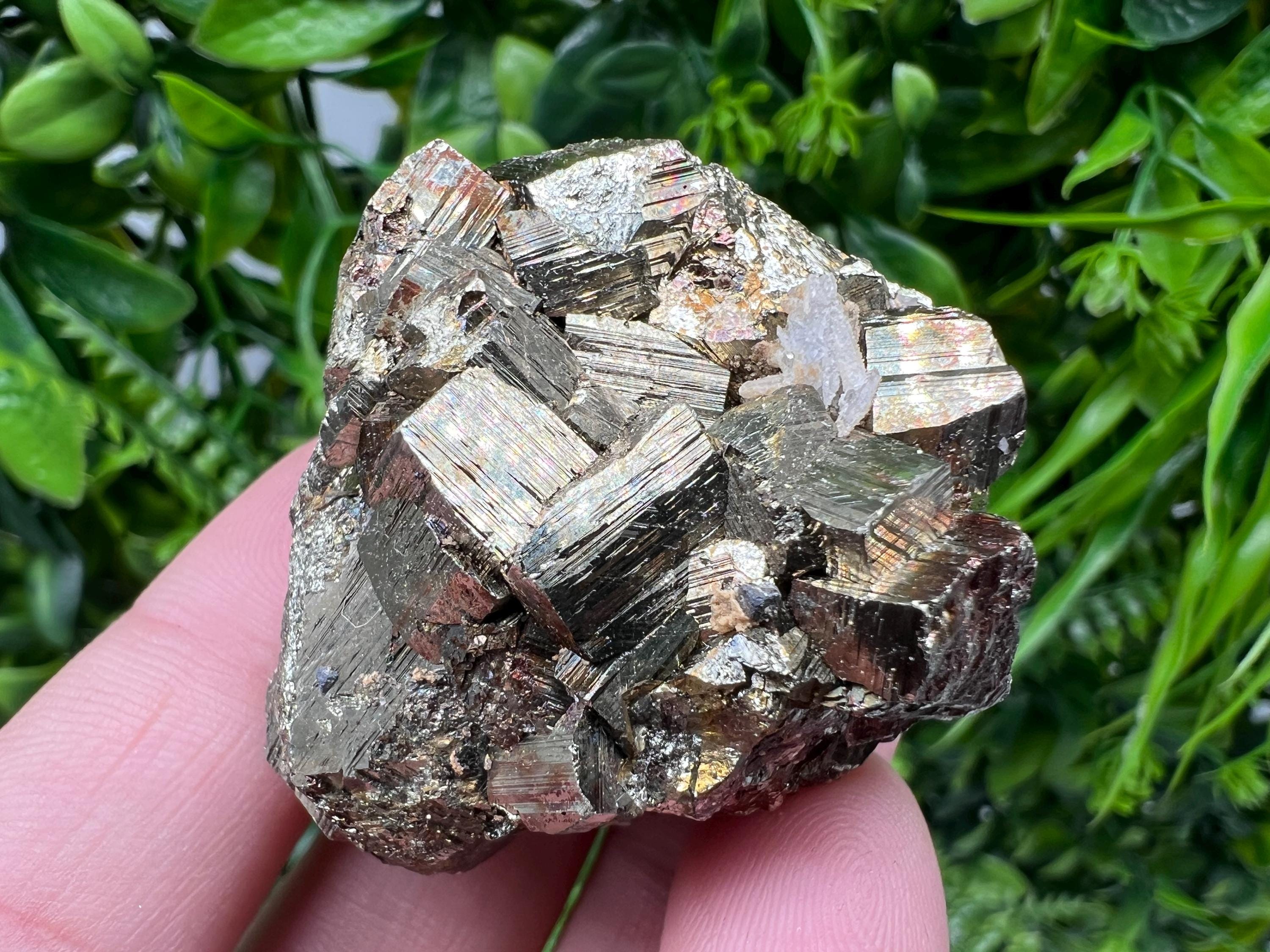 Rainbow Pyrite with Calcite, Borieva Bulgaria Crystal, Rare Mineral Decor
