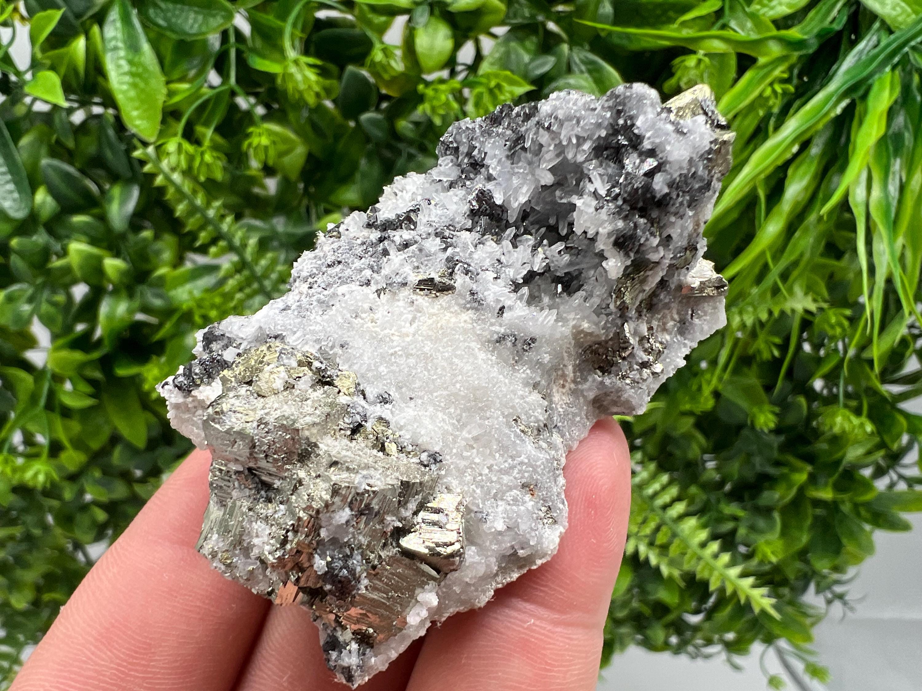 Pyrite on Quartz whit Sphalerite from Krushev dol mine,Madan,Bulgaria,natural,collectible mineral specimen,home decor stone,ear minerals,gif