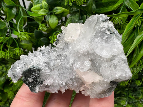 Calcite on Quartz Crystal: Borieva Mine, Bulgaria