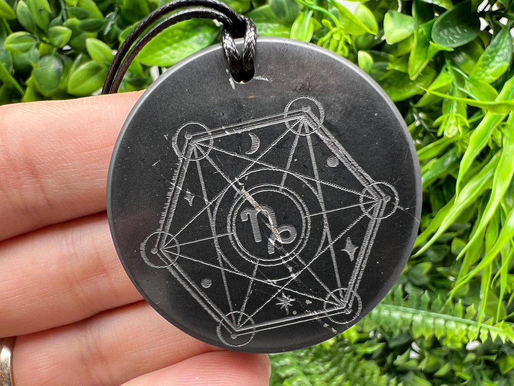 Shungite Capricorn Zodiac Pendant Necklace: EMF Protection Healing Stone