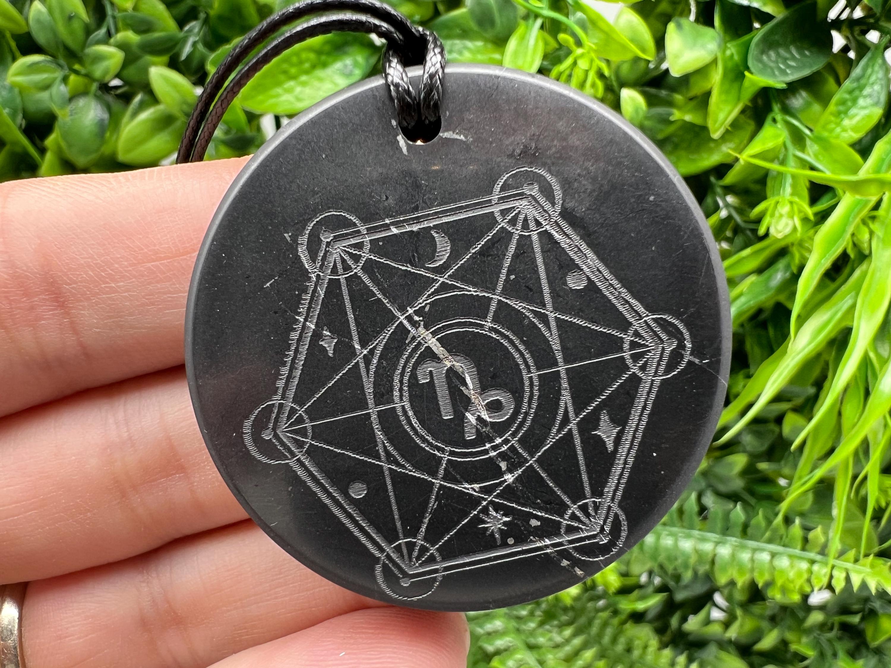 Shungite Capricorn Zodiac Pendant Necklace: EMF Protection Healing Stone