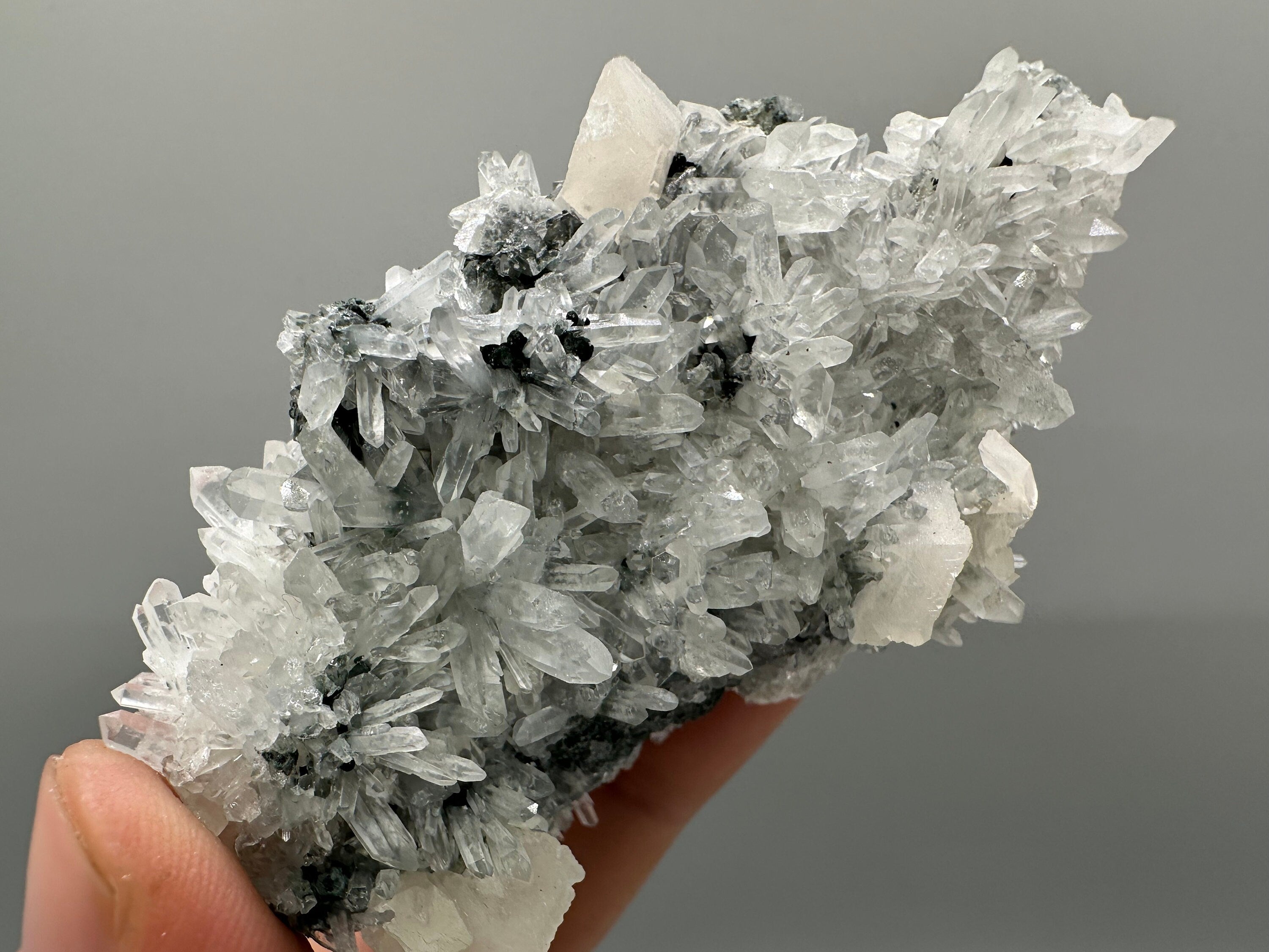 Calcite on Quartz with Chlorite: Natural Crystal Home Decor, Borieva Mine