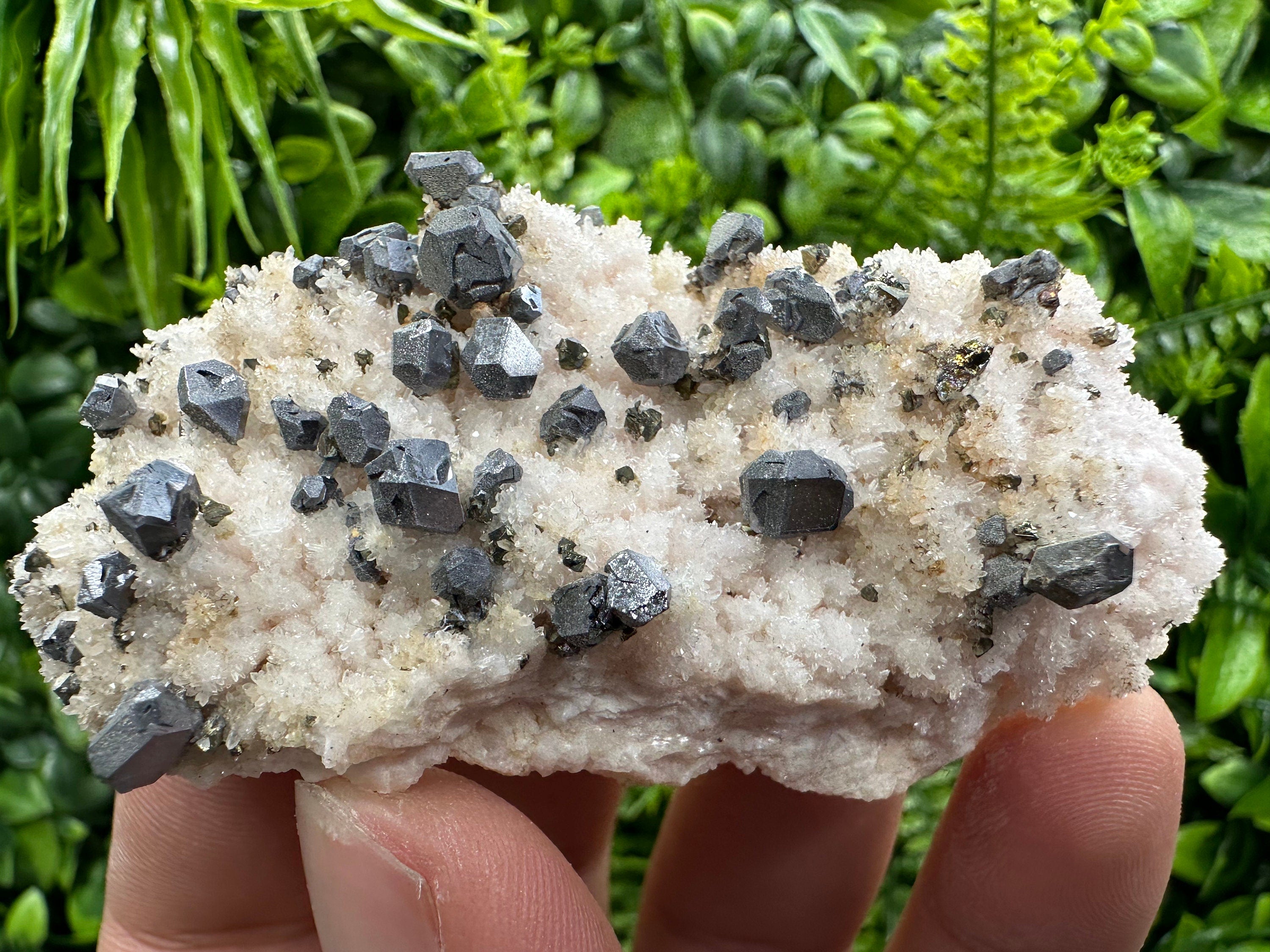Galena with Chalcopyrite on Mangano Calcite: Natural Mineral Crystal Decor