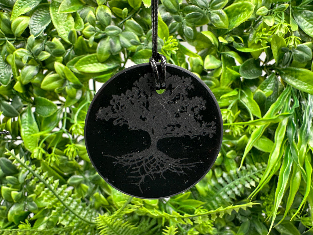 Shungite Tree of Life Pendant: EMF Protection Healing Stone