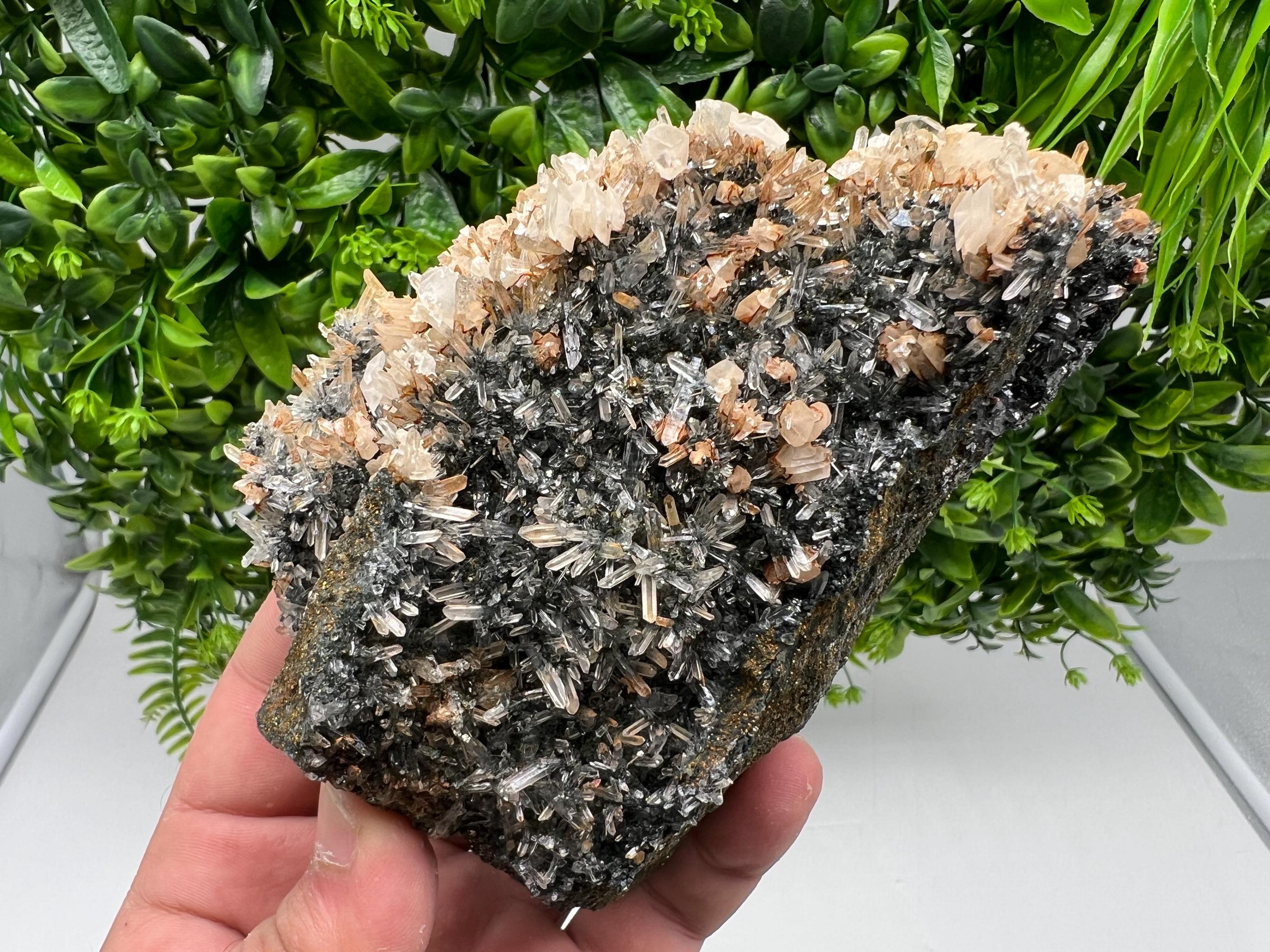 Wonderful Calcite on Quartz white Sphalerite, from Borieva mine,Bulgaria,natural,collection mineral specimen,Home decor crystal,gift,healing