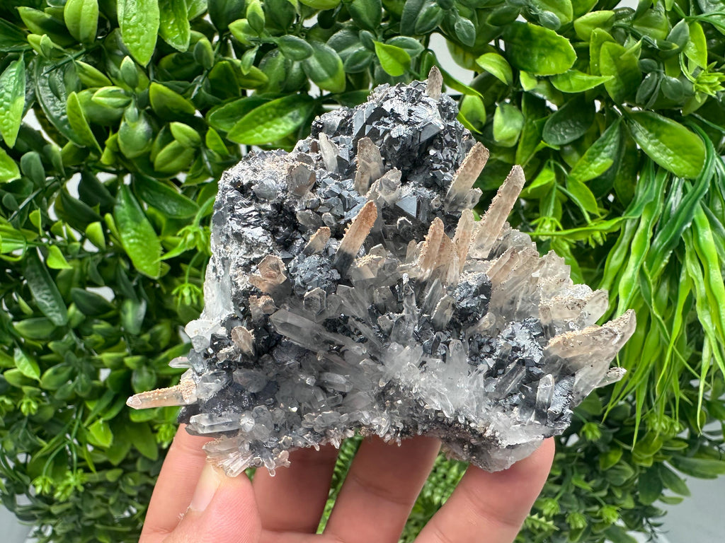 Quartz Cluster with Black Sphalerite, Home Decor Stone