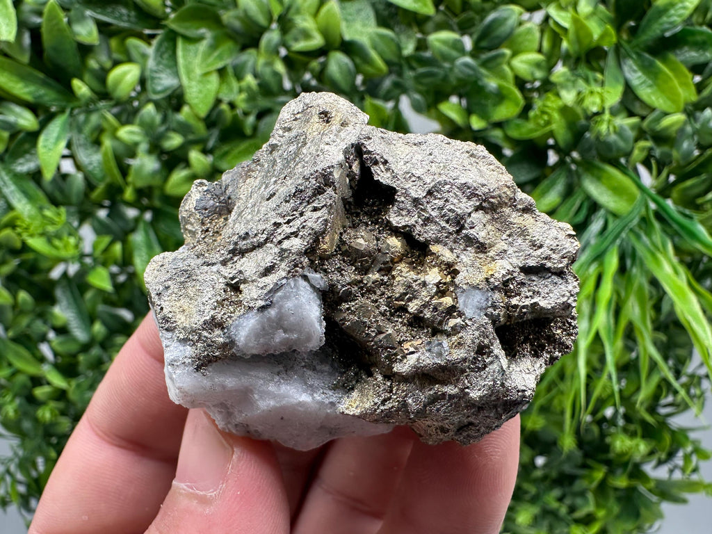 Chalcopyrite, Marcasite on Chalcedony: Androvo Mine Barite Cluster