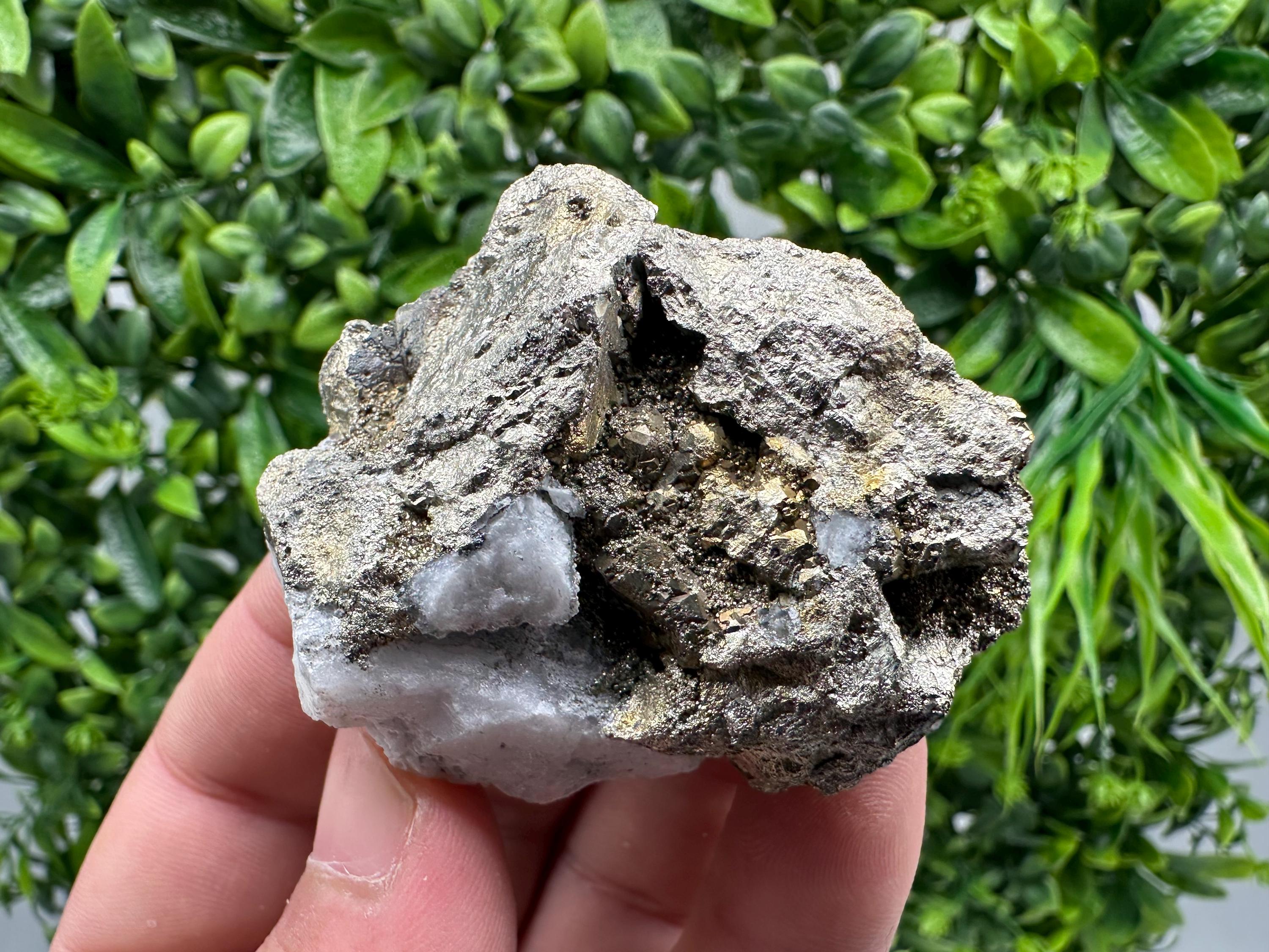 Chalcopyrite, Marcasite on Chalcedony: Androvo Mine Barite Cluster