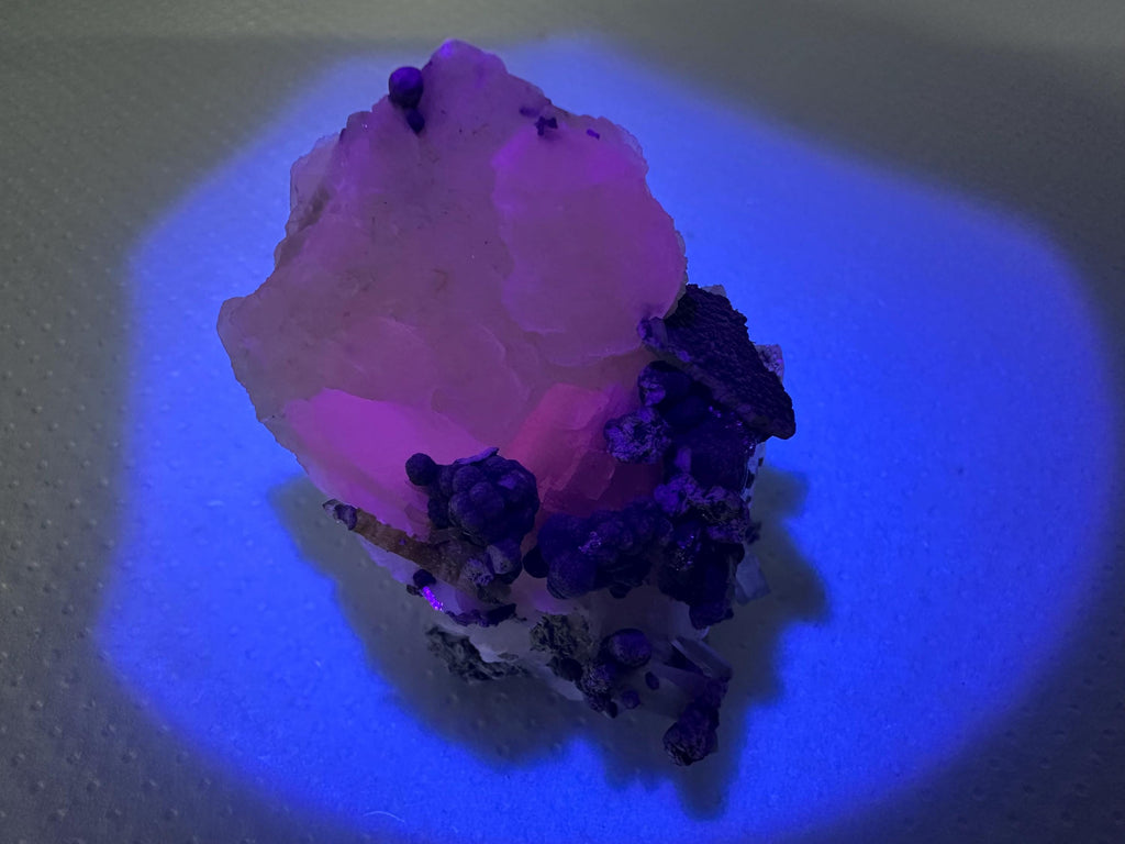 UV Reactive Mangano Calcite Cluster, Bulgaria Crystal Decor