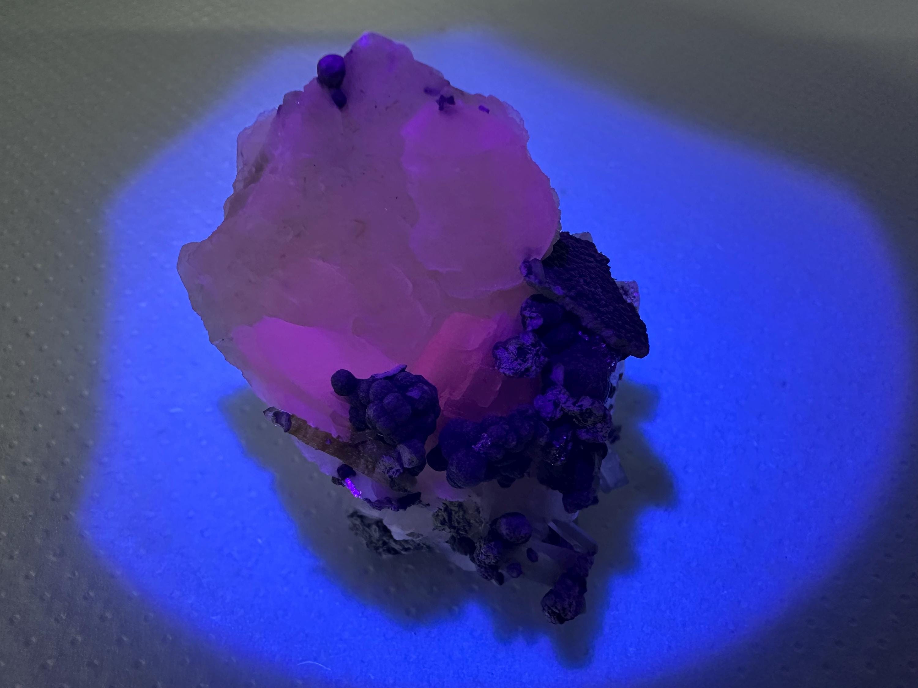 UV Reactive Mangano Calcite Cluster, Bulgaria Crystal Decor