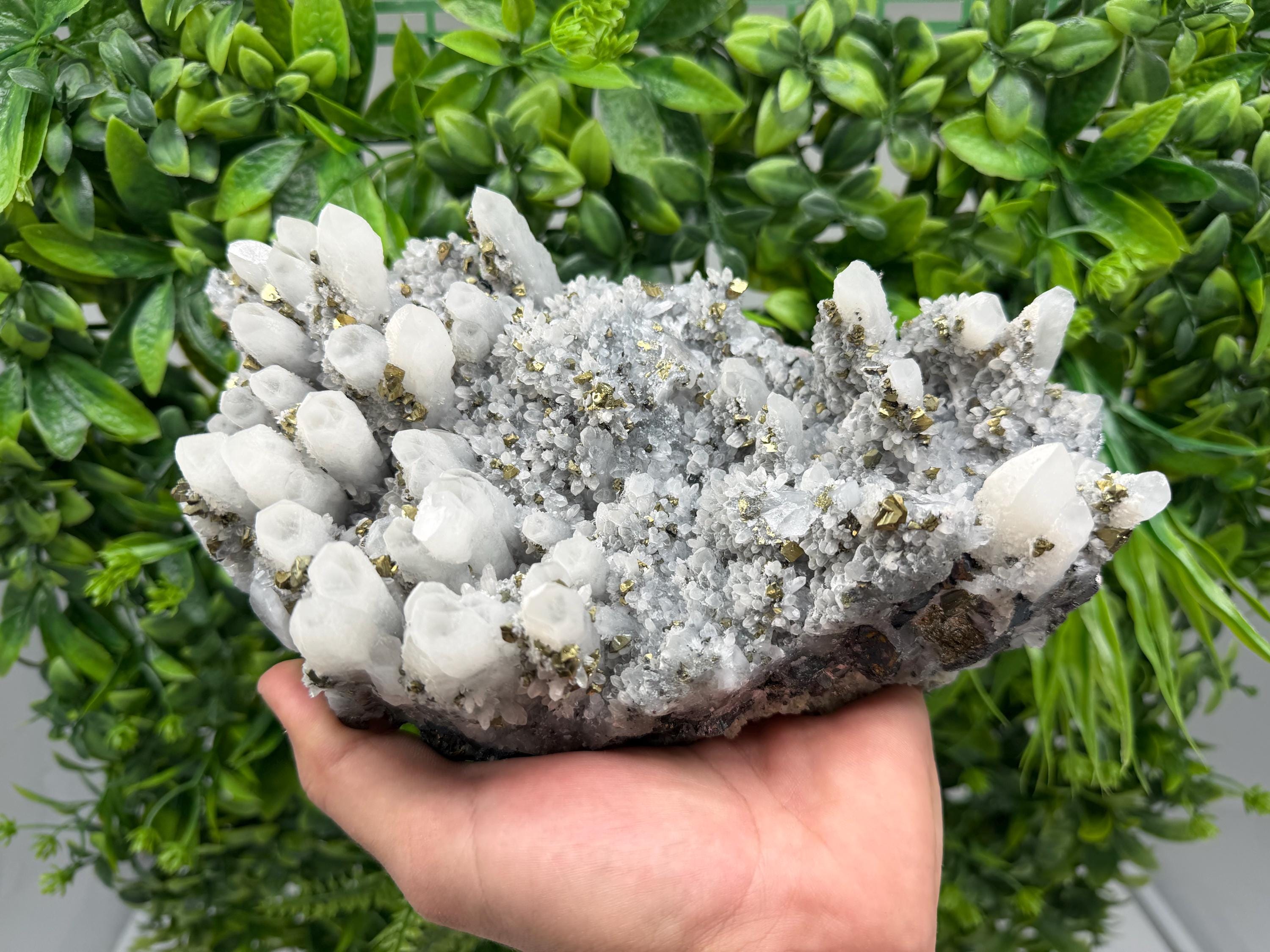 Chalcopyrite on Quartz Cluster, Krushev Dol Mine, Bulgaria, Mineral Specimen