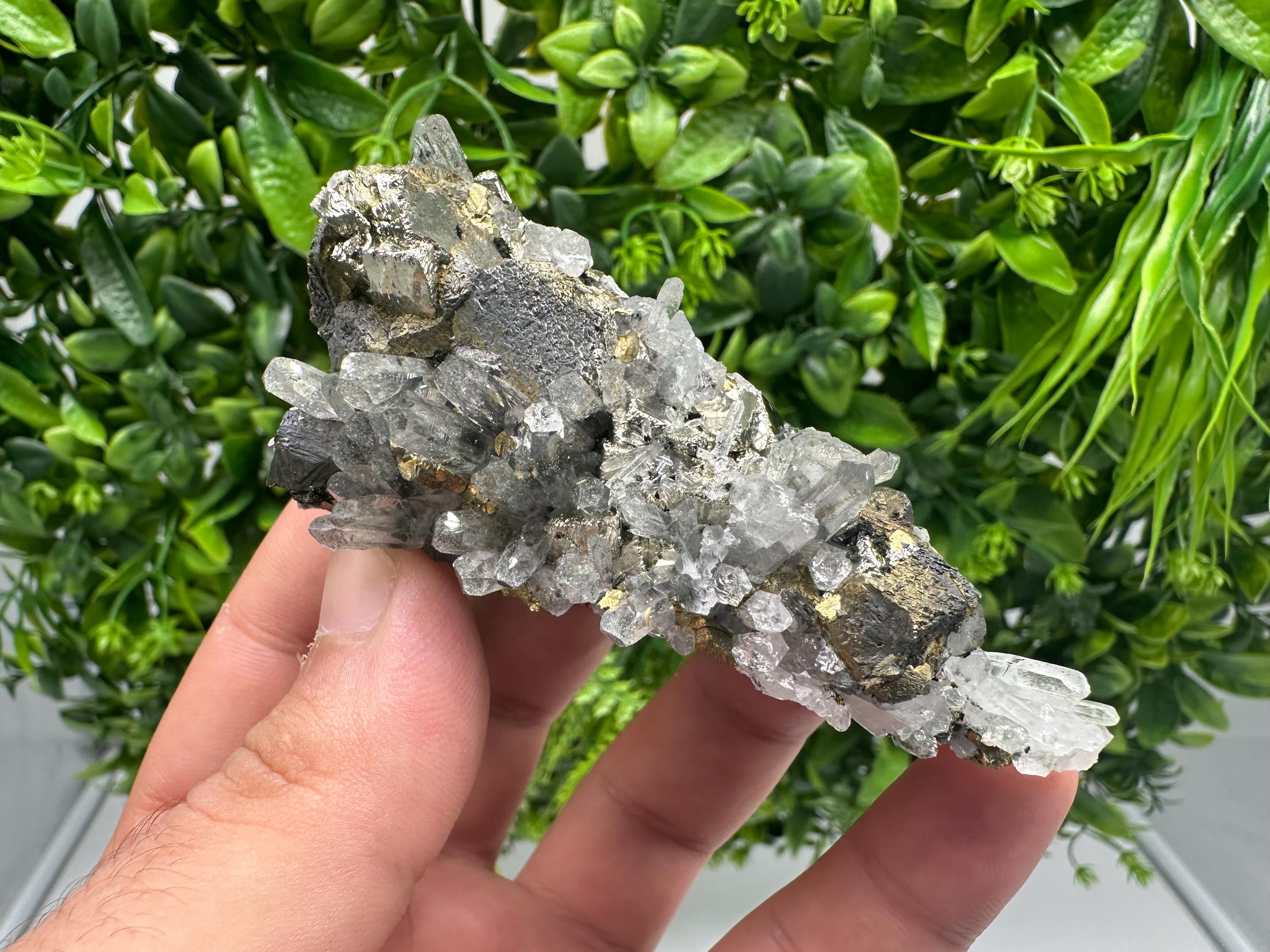 Stunning Chalcopyrite on Quartz,Chlorite From Djurcovo mine,Laki,Bulgaria,Natural,Collection mineral specimen,Home decor stone,Collection